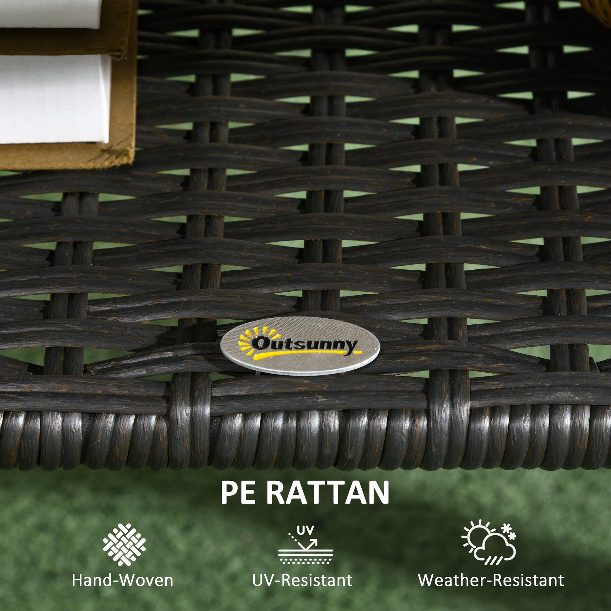 43.3" PE Rattan Outdoor Coffee Table with Storage Shelf, Hand-Woven Patio Wicker Side Table, 2-Layer Storage Table with Glass Top, for Garden, Porch, Backyard, Black