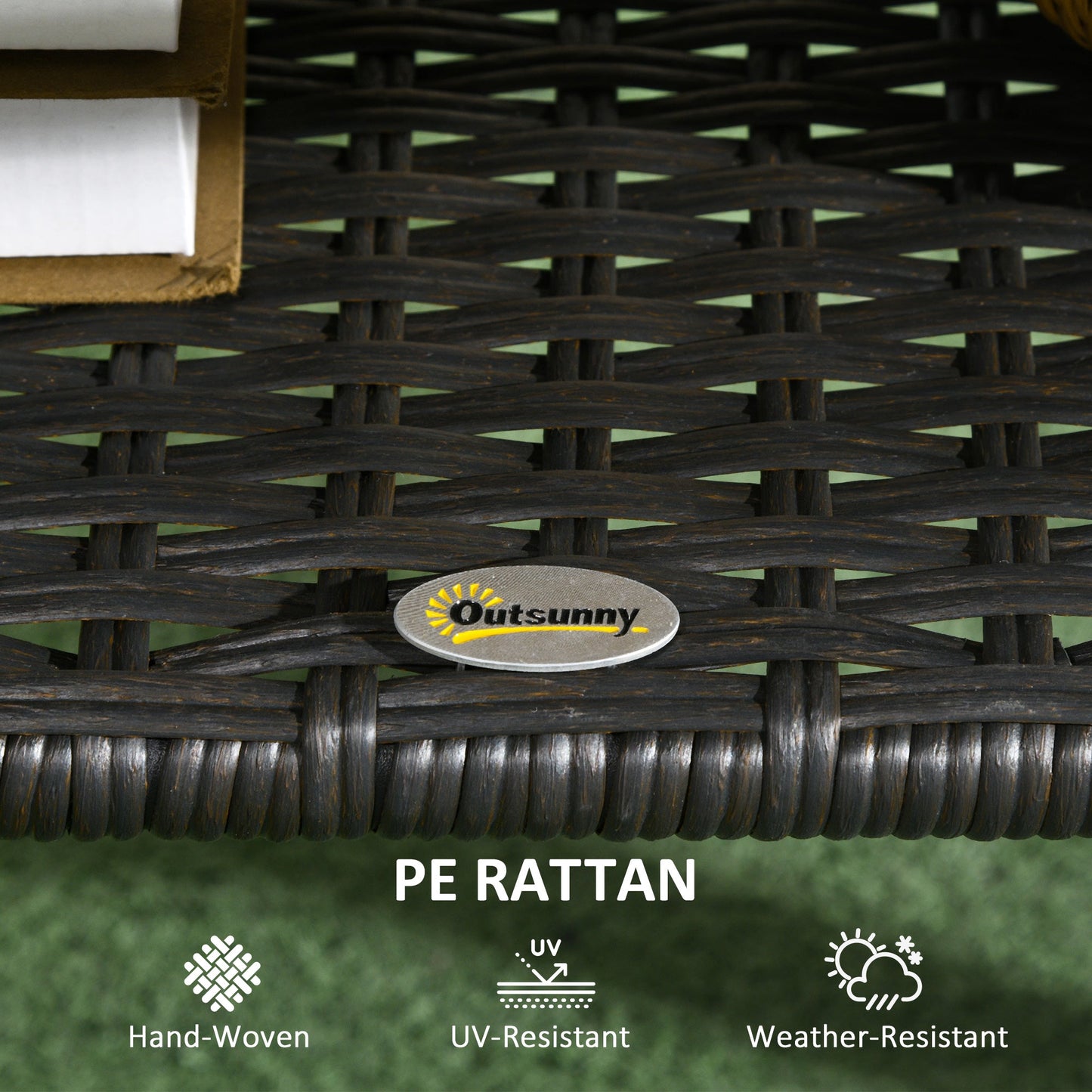 43.3" PE Rattan Outdoor Coffee Table with Storage Shelf, Hand-Woven Patio Wicker Side Table, 2-Layer Storage Table with Glass Top, for Garden, Porch, Backyard, Black
