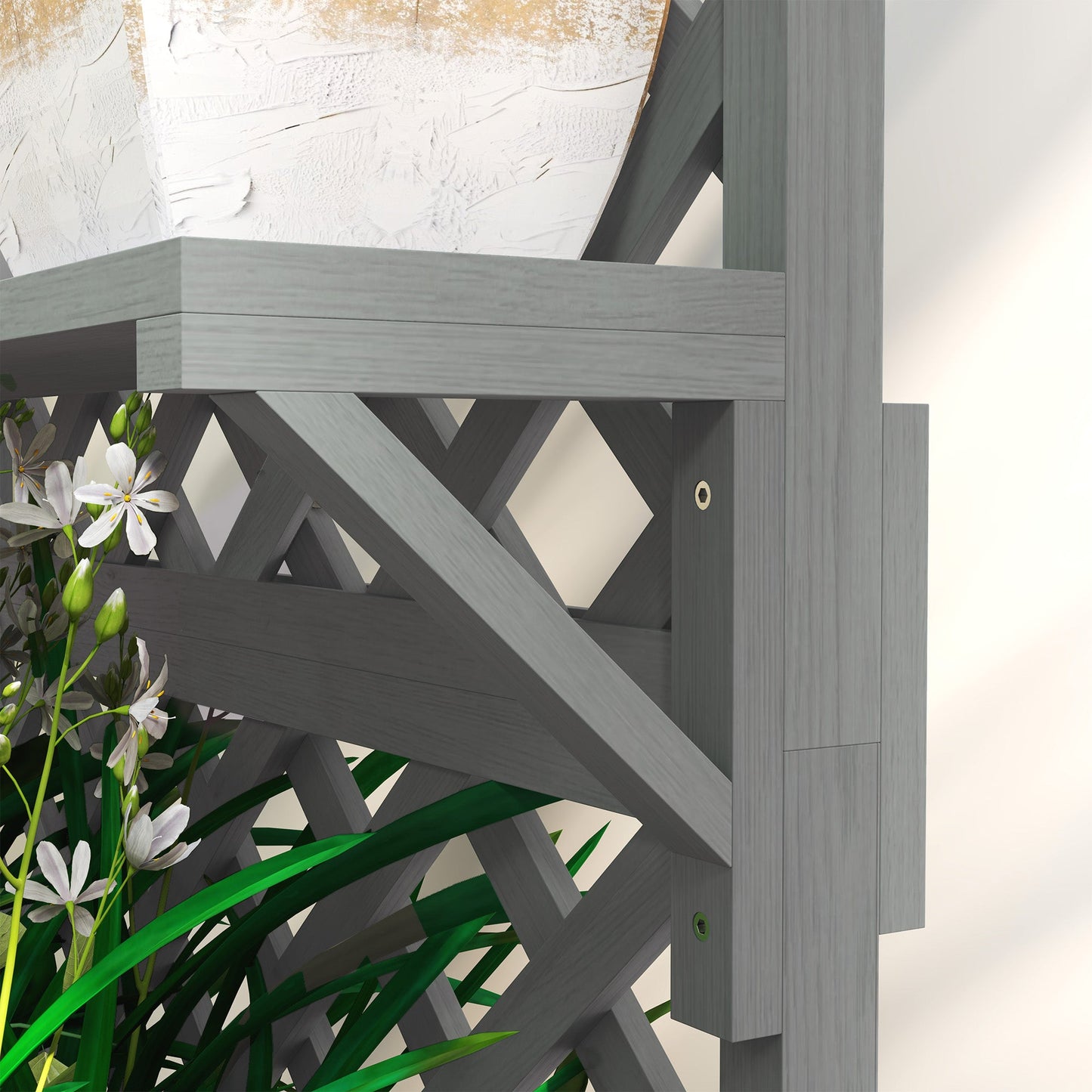 Wooden Planter with Trellis, Raised Garden Bed with Hanging Roof, Plant Shelf, Drainage Holes and Bed Liner for Climbing Plants, Flowers, 30" x 13" x 70", Grey