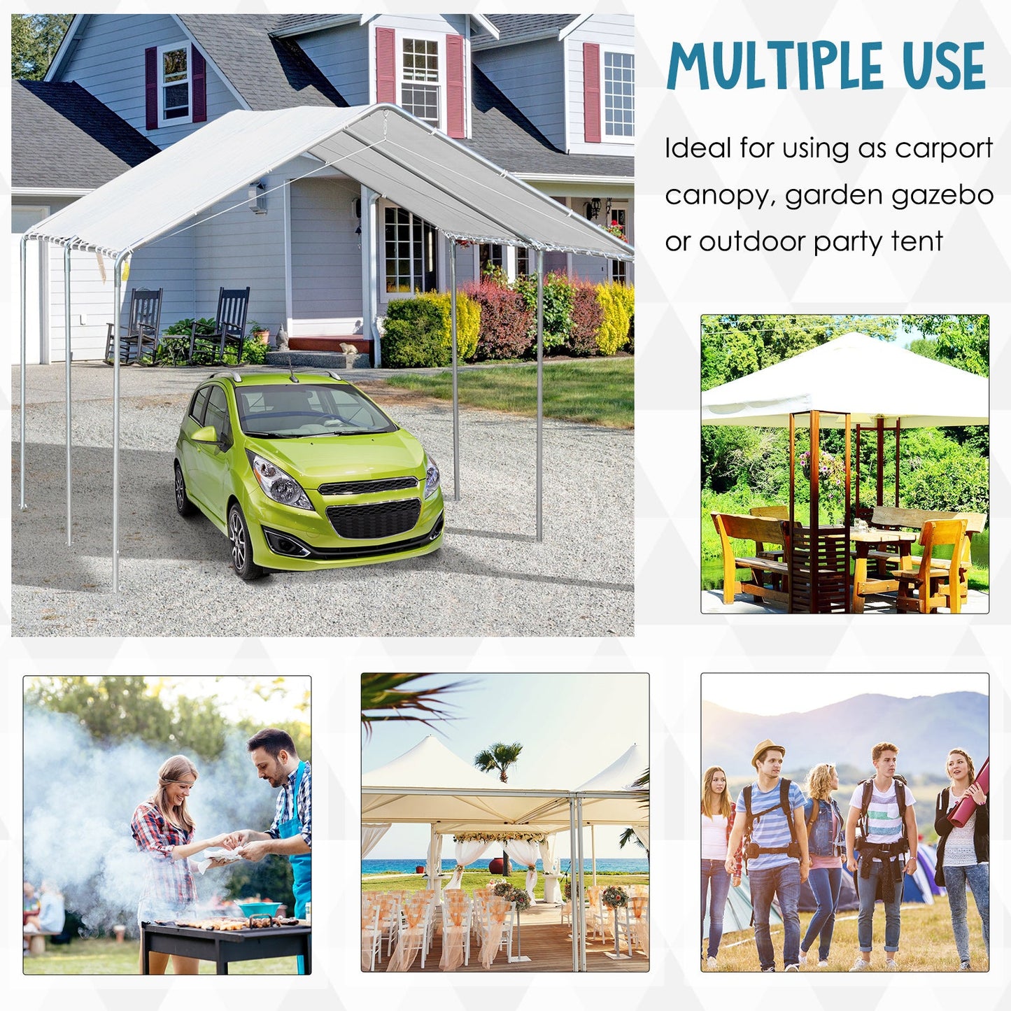 10' x 20' Carport Heavy Duty Galvanized Car Canopy with Included Anchor Kit, 3 Reinforced Steel Cables, White