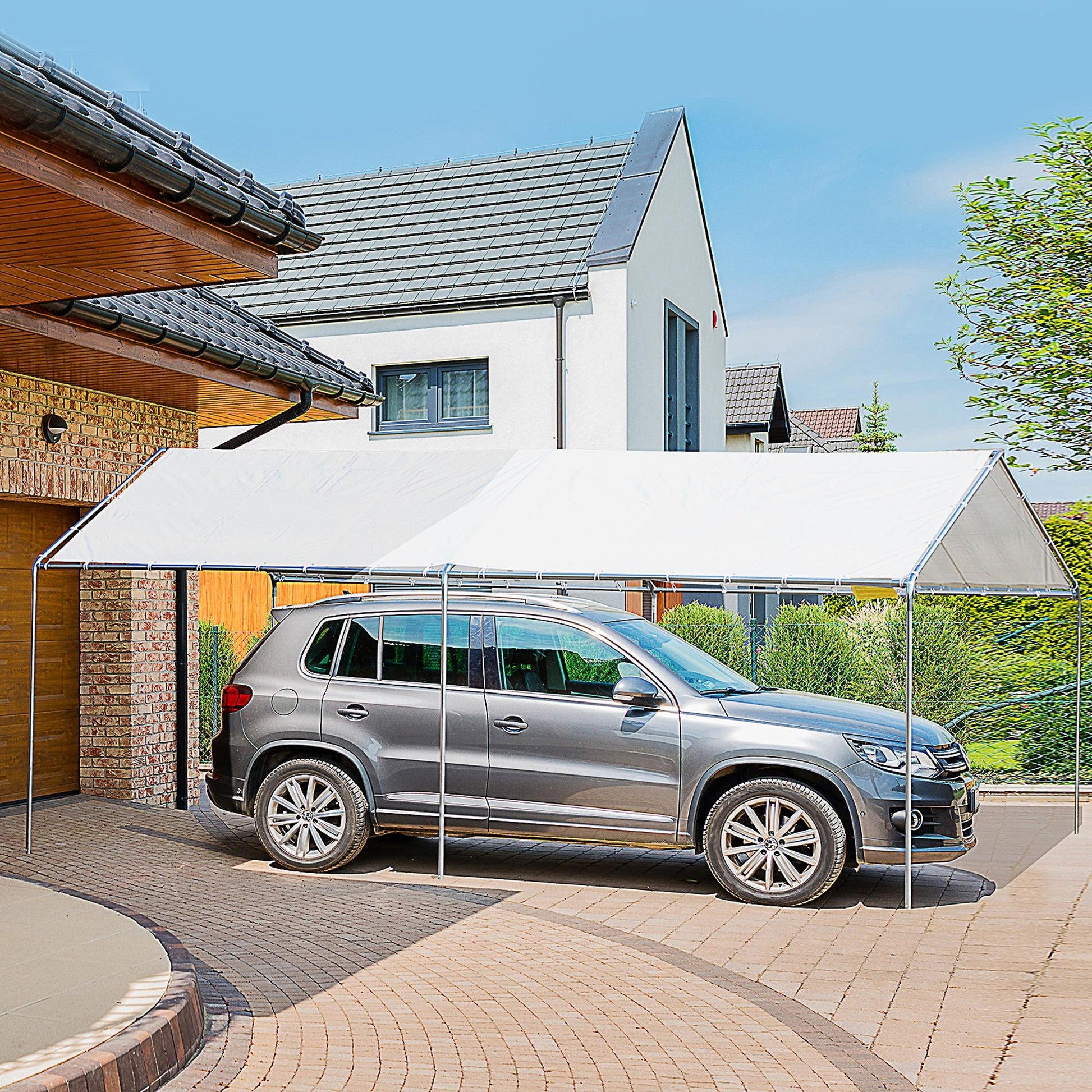 10' x 20' Carport Heavy Duty Galvanized Car Canopy with Included Anchor Kit, 3 Reinforced Steel Cables, White