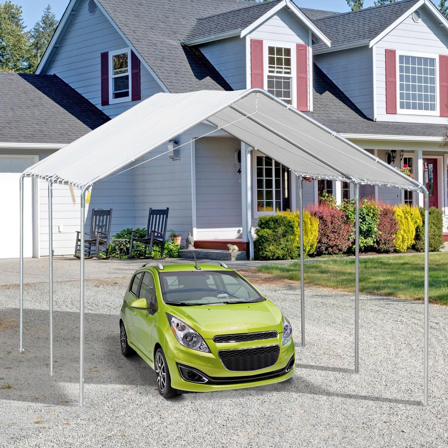 10' x 20' Carport Heavy Duty Galvanized Car Canopy with Included Anchor Kit, 3 Reinforced Steel Cables, White