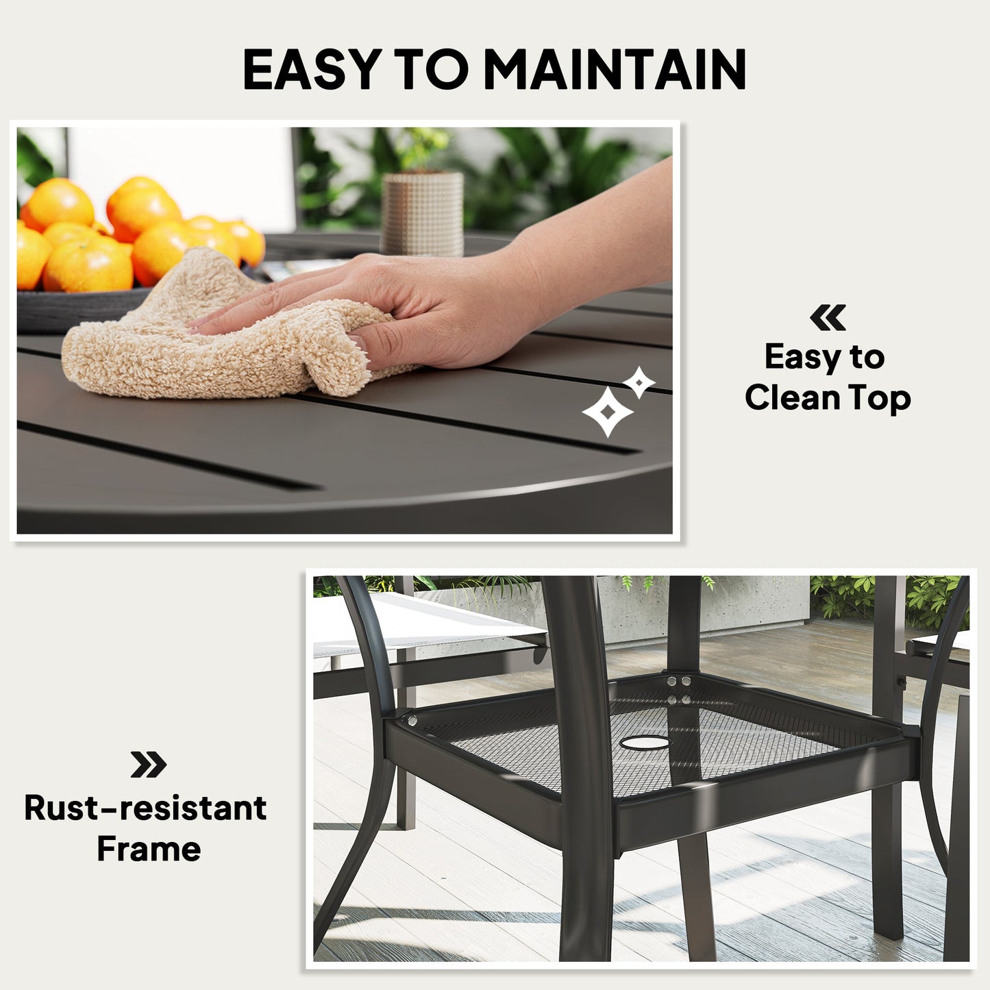 5 Piece Patio Table and Chairs, Outdoor Dining Set with Round Table and 4 Stackable Chairs, Steel Frame, for Backyard, Lawn, Deck, Balcony, Pool Side, Light Grey