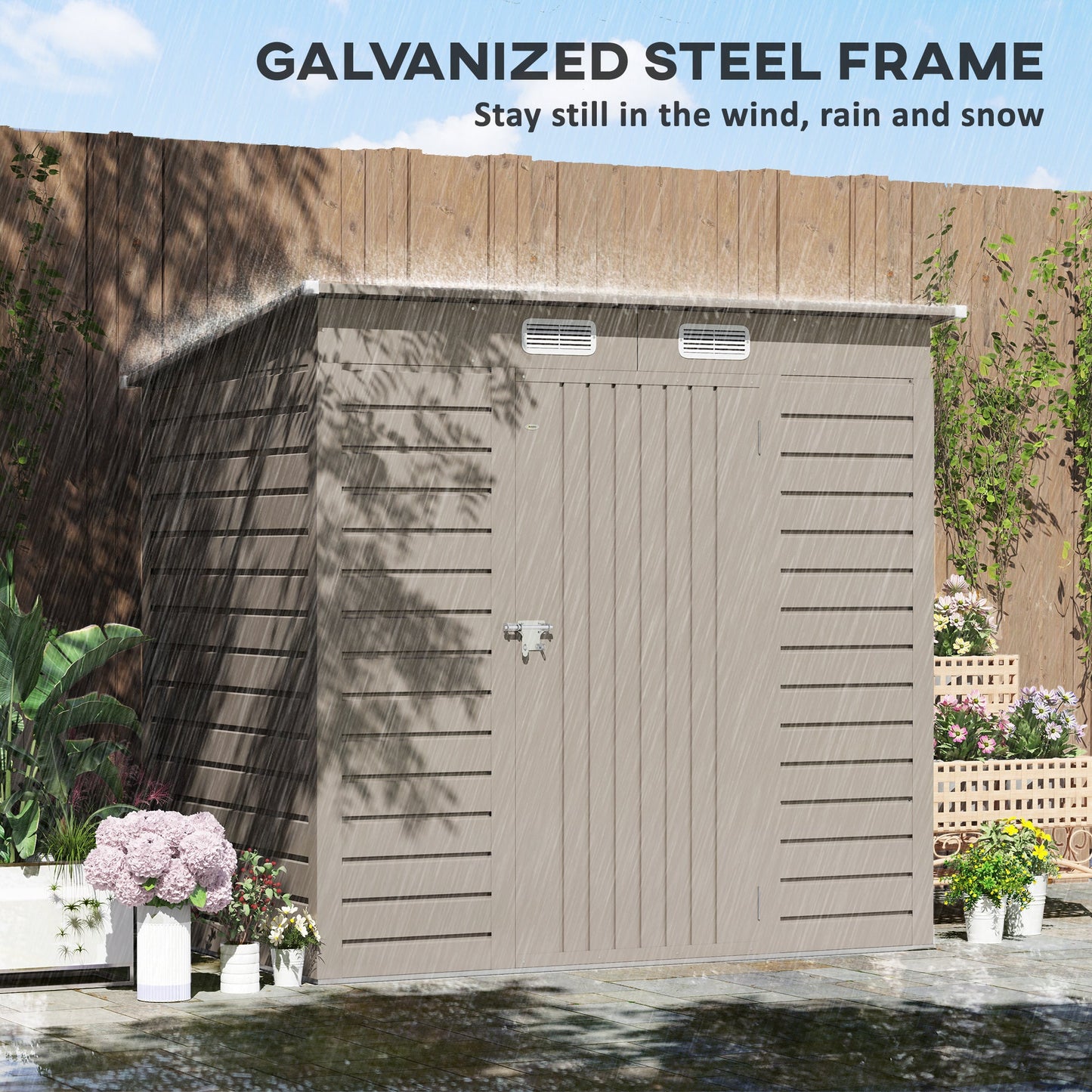 6 x 4FT Outdoor Storage Shed, Easy to Assemble Galvanized Metal Garden Shed, Waterproof Tool Shed with Lockable Door and 2 Vents for Backyard, Lawn, Patio, Light Grey