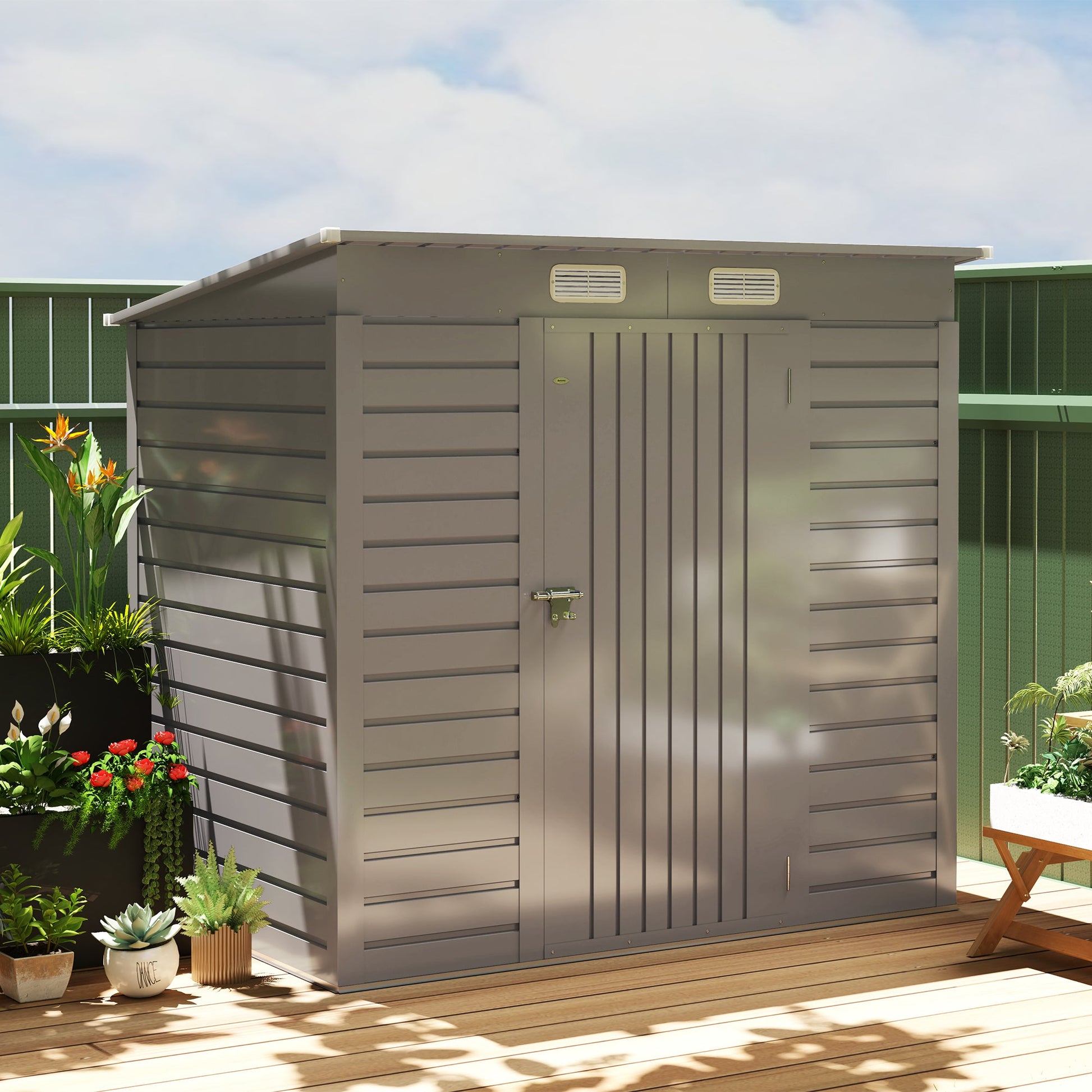 6 x 4FT Outdoor Storage Shed, Easy to Assemble Galvanized Metal Garden Shed, Waterproof Tool Shed with Lockable Door and 2 Vents for Backyard, Lawn, Patio, Light Grey