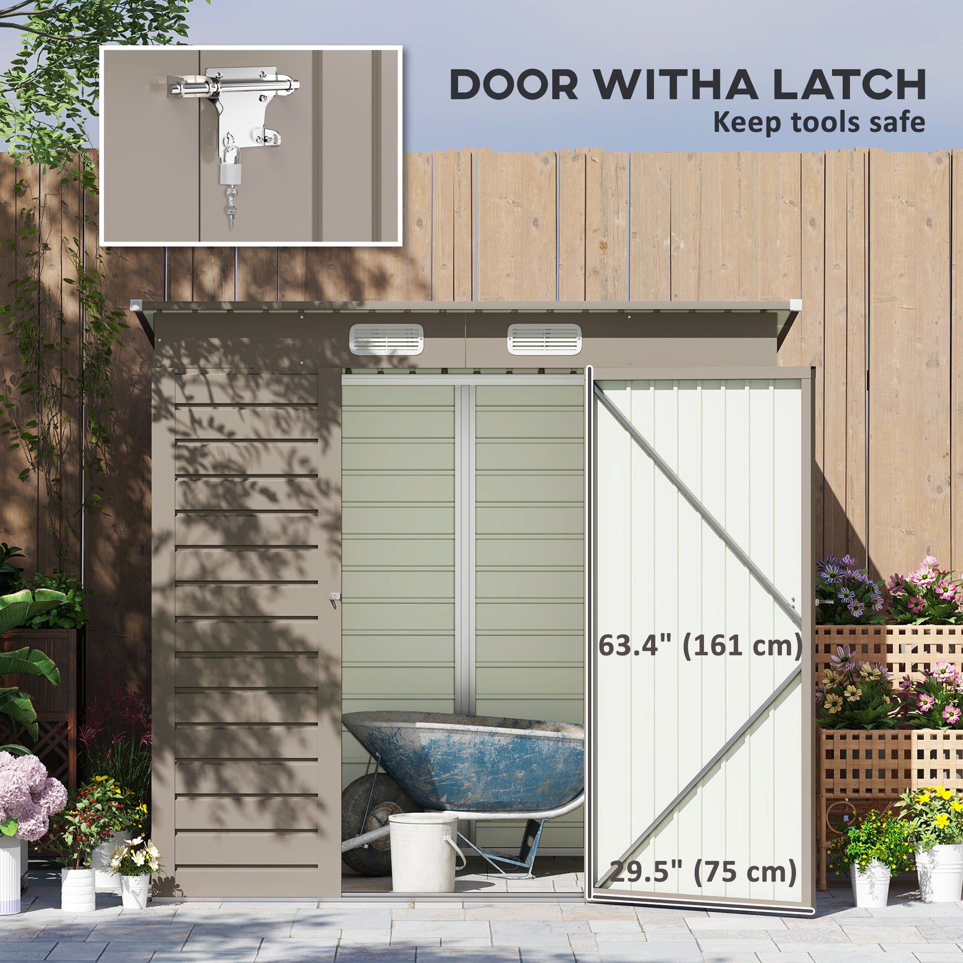 6 x 4FT Outdoor Storage Shed, Easy to Assemble Galvanized Metal Garden Shed, Waterproof Tool Shed with Lockable Door and 2 Vents for Backyard, Lawn, Patio, Light Grey