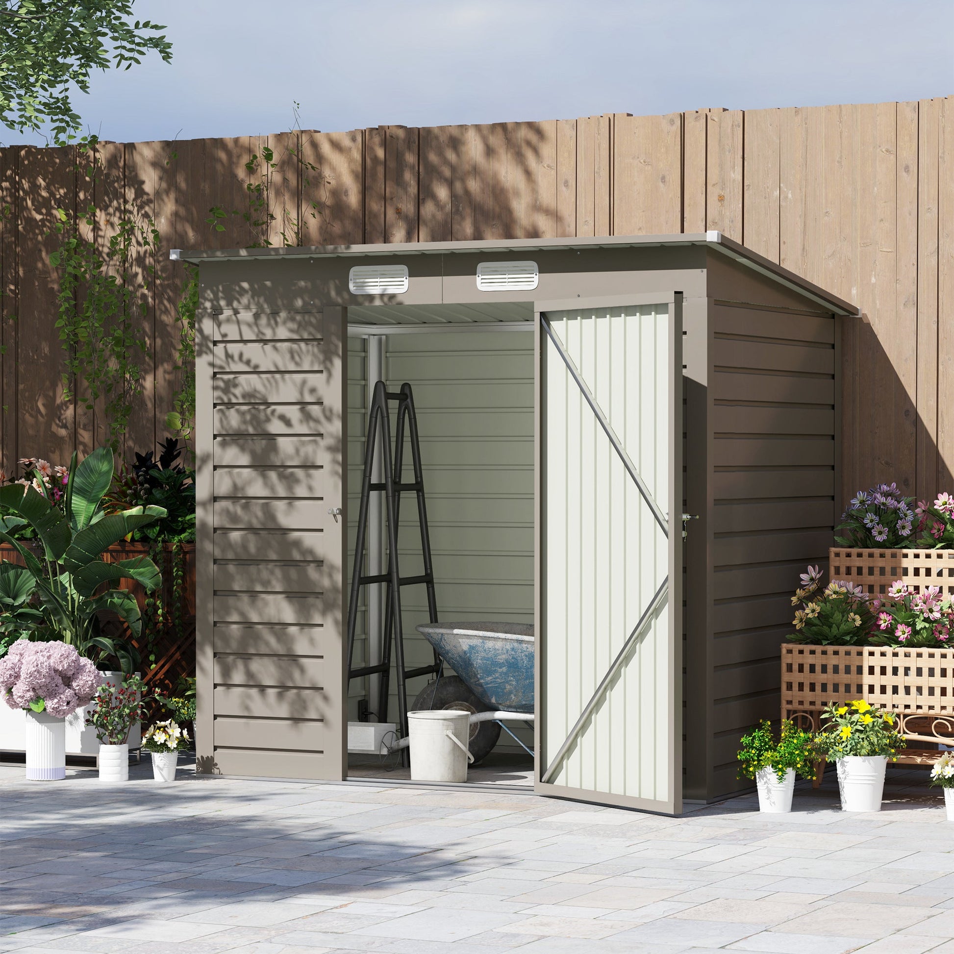 6 x 4FT Outdoor Storage Shed, Easy to Assemble Galvanized Metal Garden Shed, Waterproof Tool Shed with Lockable Door and 2 Vents for Backyard, Lawn, Patio, Light Grey