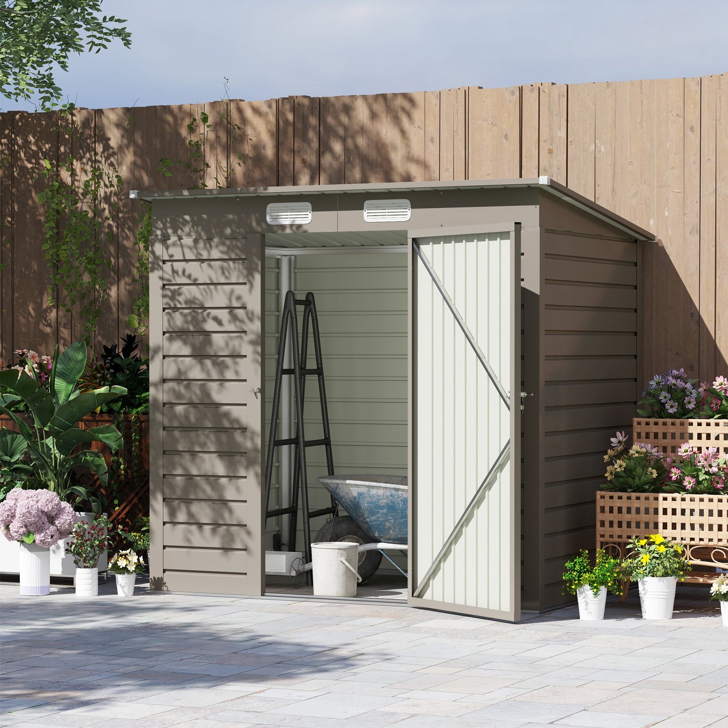 6 x 4FT Outdoor Storage Shed, Easy to Assemble Galvanized Metal Garden Shed, Waterproof Tool Shed with Lockable Door and 2 Vents for Backyard, Lawn, Patio, Light Grey