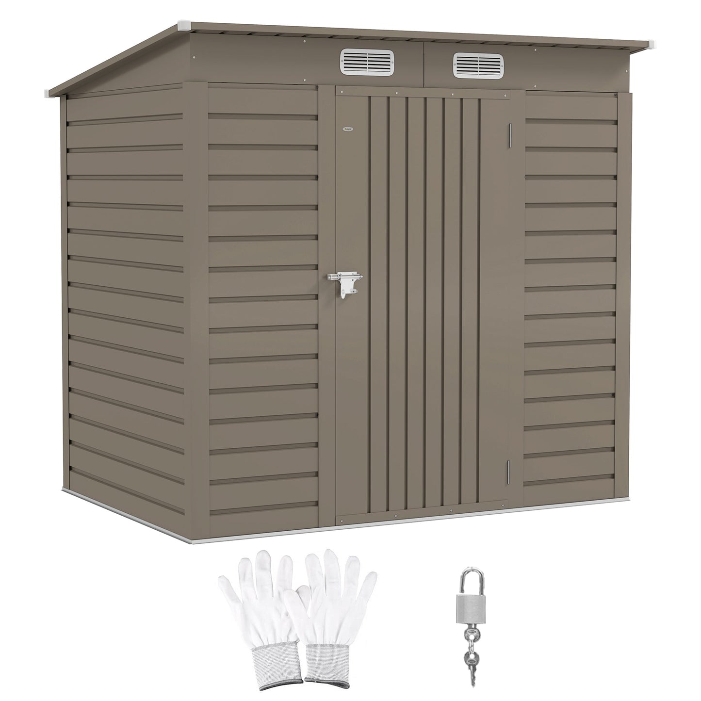 6 x 4FT Outdoor Storage Shed, Easy to Assemble Galvanized Metal Garden Shed, Waterproof Tool Shed with Lockable Door and 2 Vents for Backyard, Lawn, Patio, Light Grey