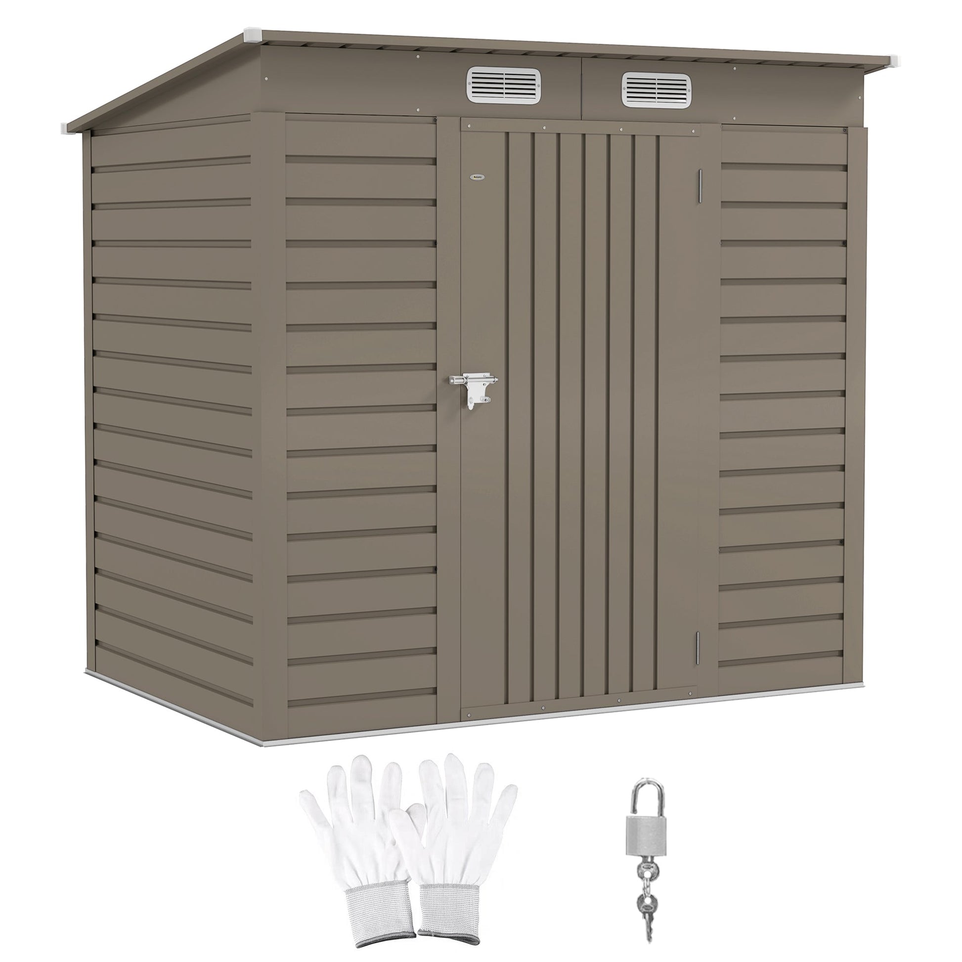 6 x 4FT Outdoor Storage Shed, Easy to Assemble Galvanized Metal Garden Shed, Waterproof Tool Shed with Lockable Door and 2 Vents for Backyard, Lawn, Patio, Light Grey