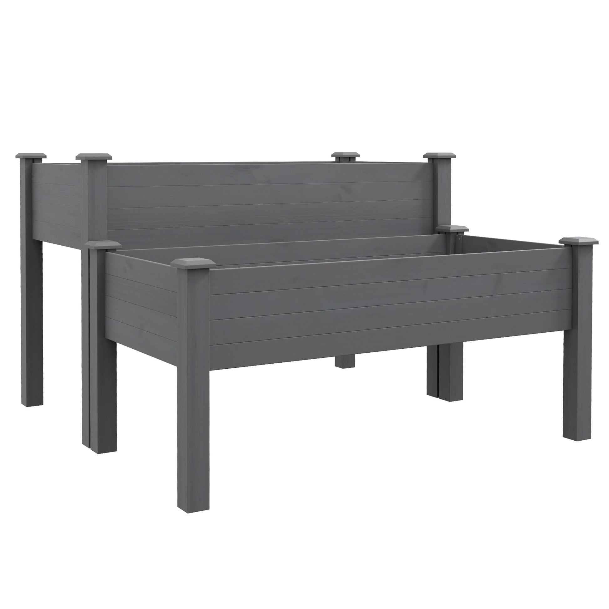 2 Tiers Raised Garden Bed, Wooden Elevated Planter Box with Legs Gardening Planting Bed with 2 Compartments for Flower Vegetable Herb Grow, Grey