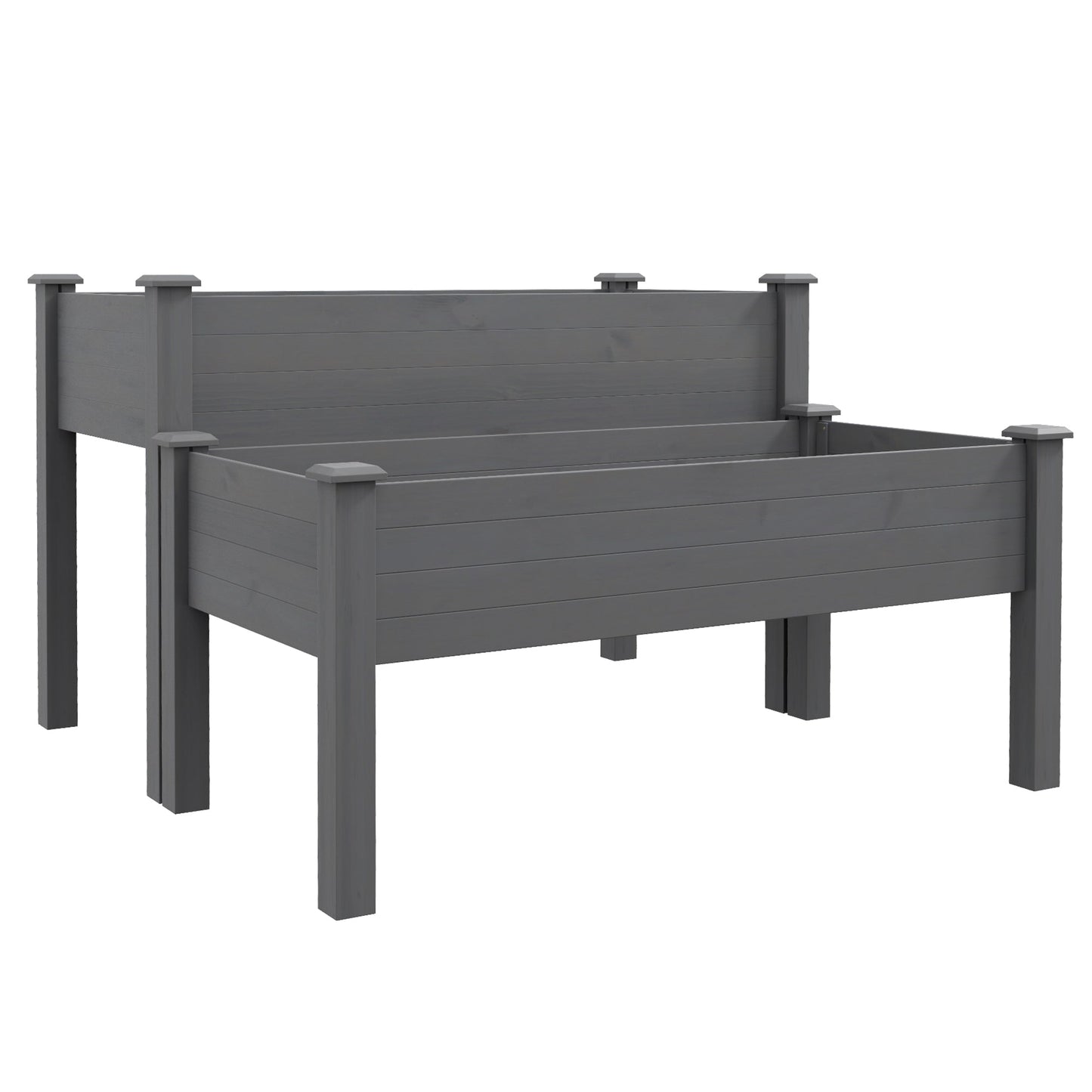 2 Tiers Raised Garden Bed, Wooden Elevated Planter Box with Legs Gardening Planting Bed with 2 Compartments for Flower Vegetable Herb Grow, Grey