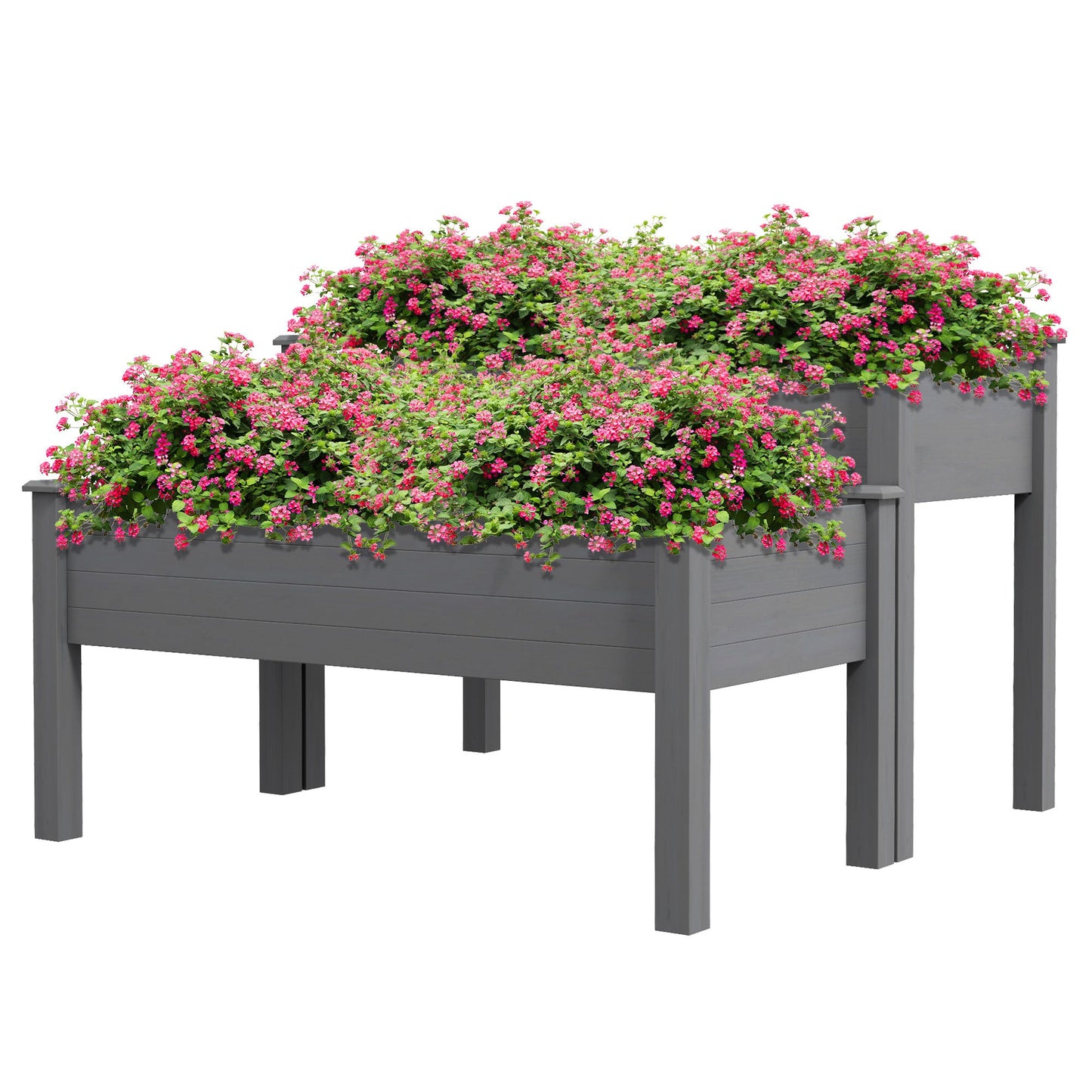 2 Tiers Raised Garden Bed, Wooden Elevated Planter Box with Legs Gardening Planting Bed with 2 Compartments for Flower Vegetable Herb Grow, Grey