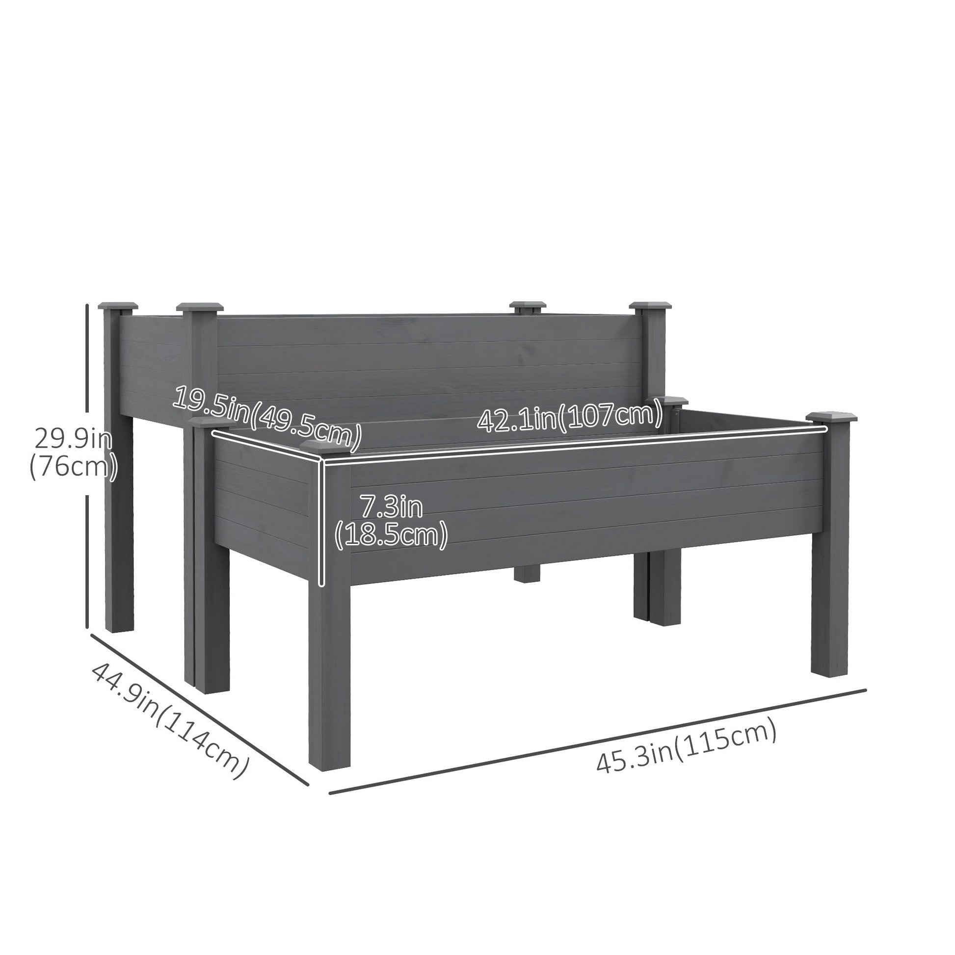 2 Tiers Raised Garden Bed, Wooden Elevated Planter Box with Legs Gardening Planting Bed with 2 Compartments for Flower Vegetable Herb Grow, Grey