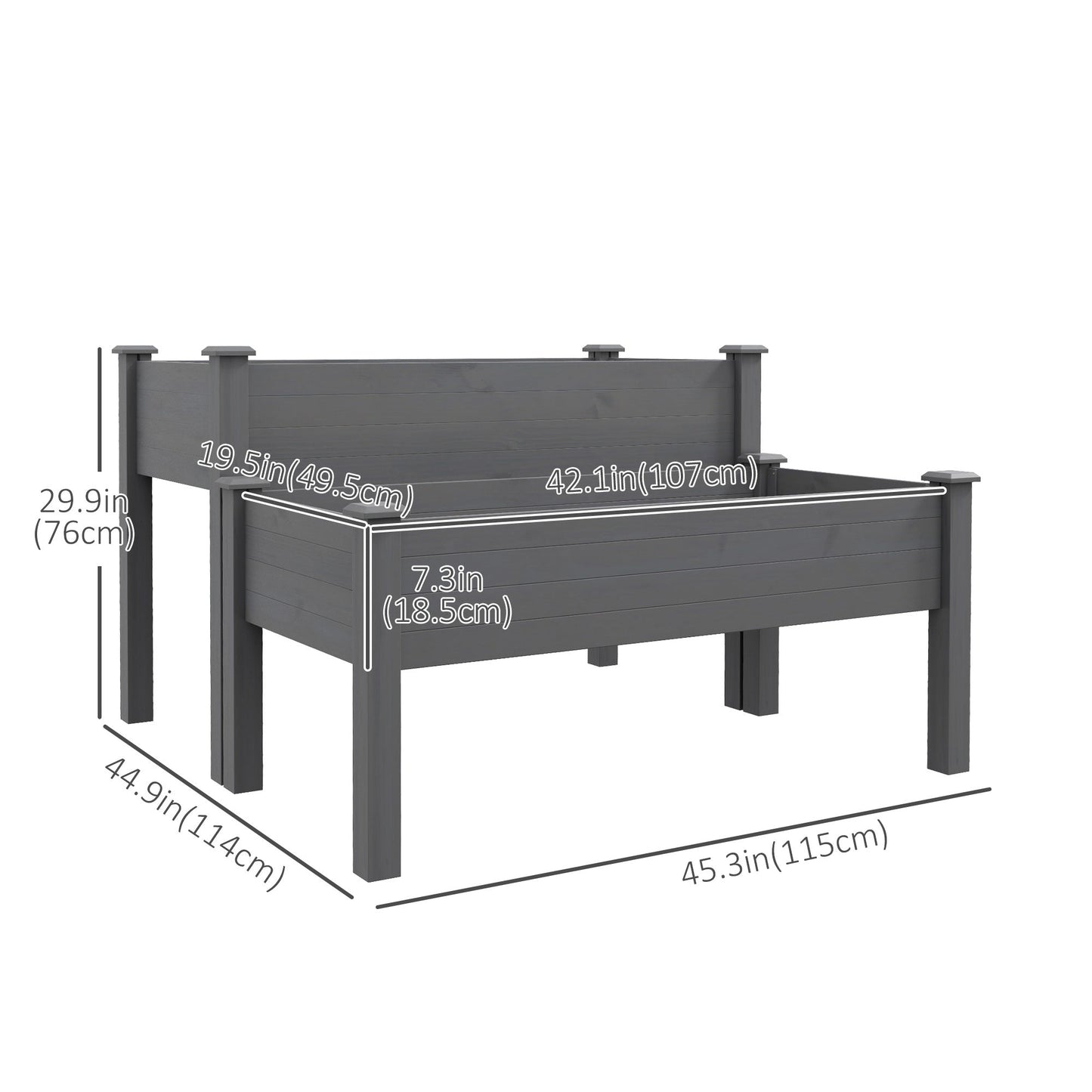 2 Tiers Raised Garden Bed, Wooden Elevated Planter Box with Legs Gardening Planting Bed with 2 Compartments for Flower Vegetable Herb Grow, Grey