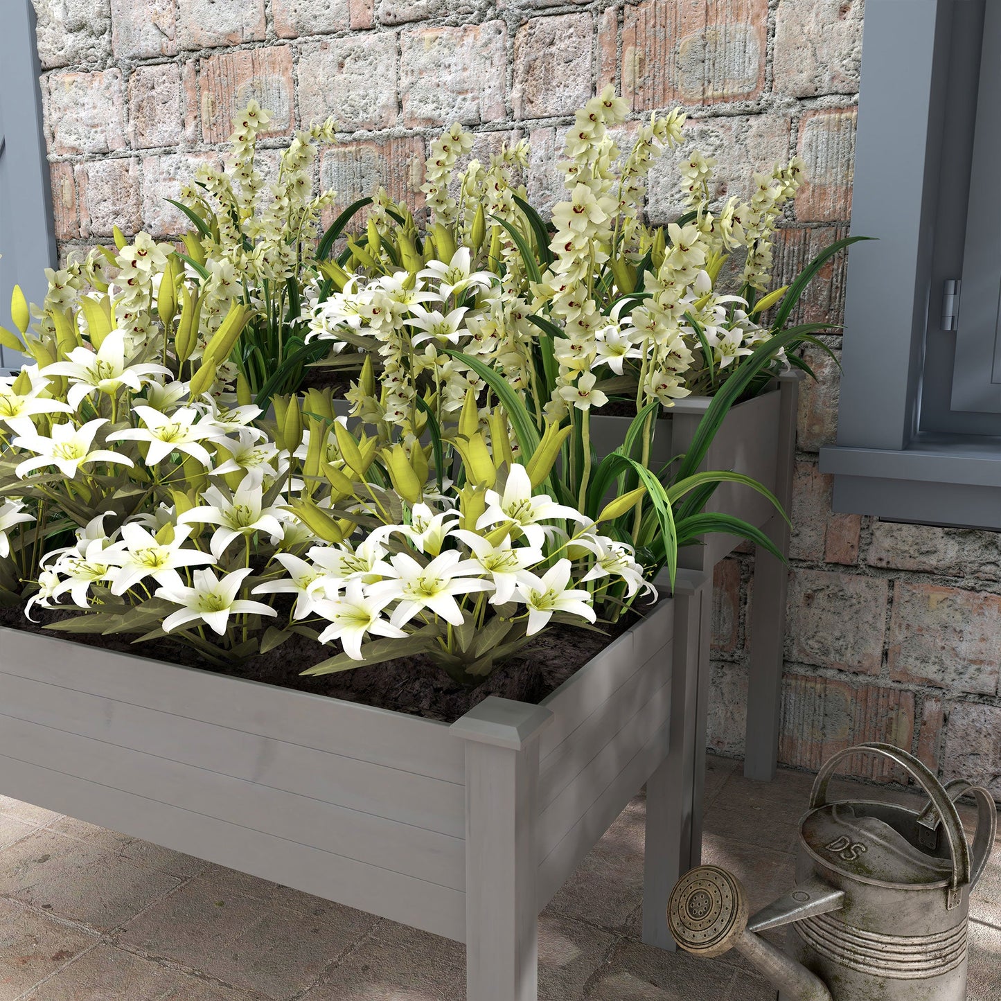 2 Tiers Raised Garden Bed, Wooden Elevated Planter Box with Legs Gardening Planting Bed with 2 Compartments for Flower Vegetable Herb Grow, Grey