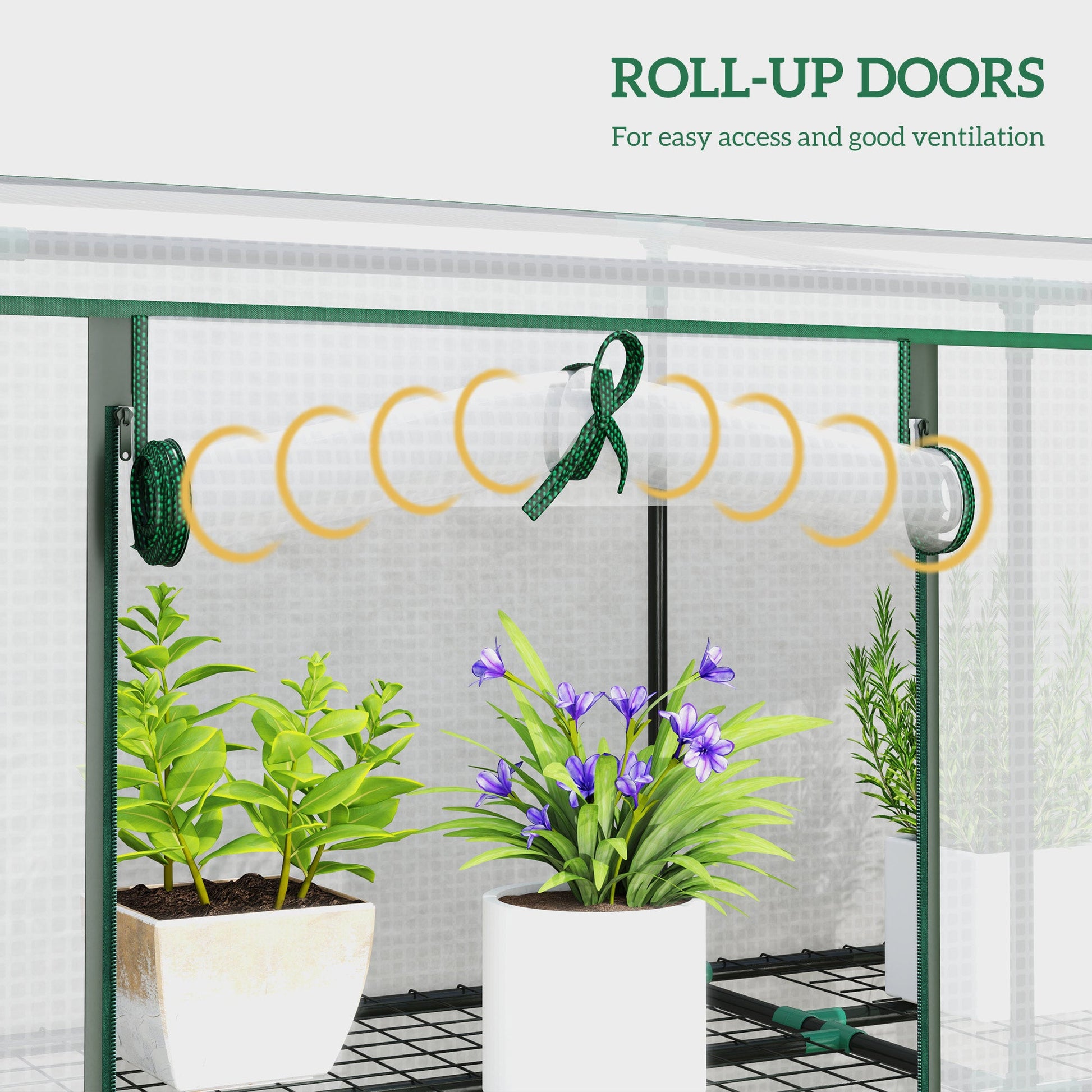 Lean-to Mini Greenhouse with 3 Tier Shelves, Portable Garden Hot House with 3 Roll-Up Doors for Indoor Outdoor, 84.6"x18.1"x56.7", White
