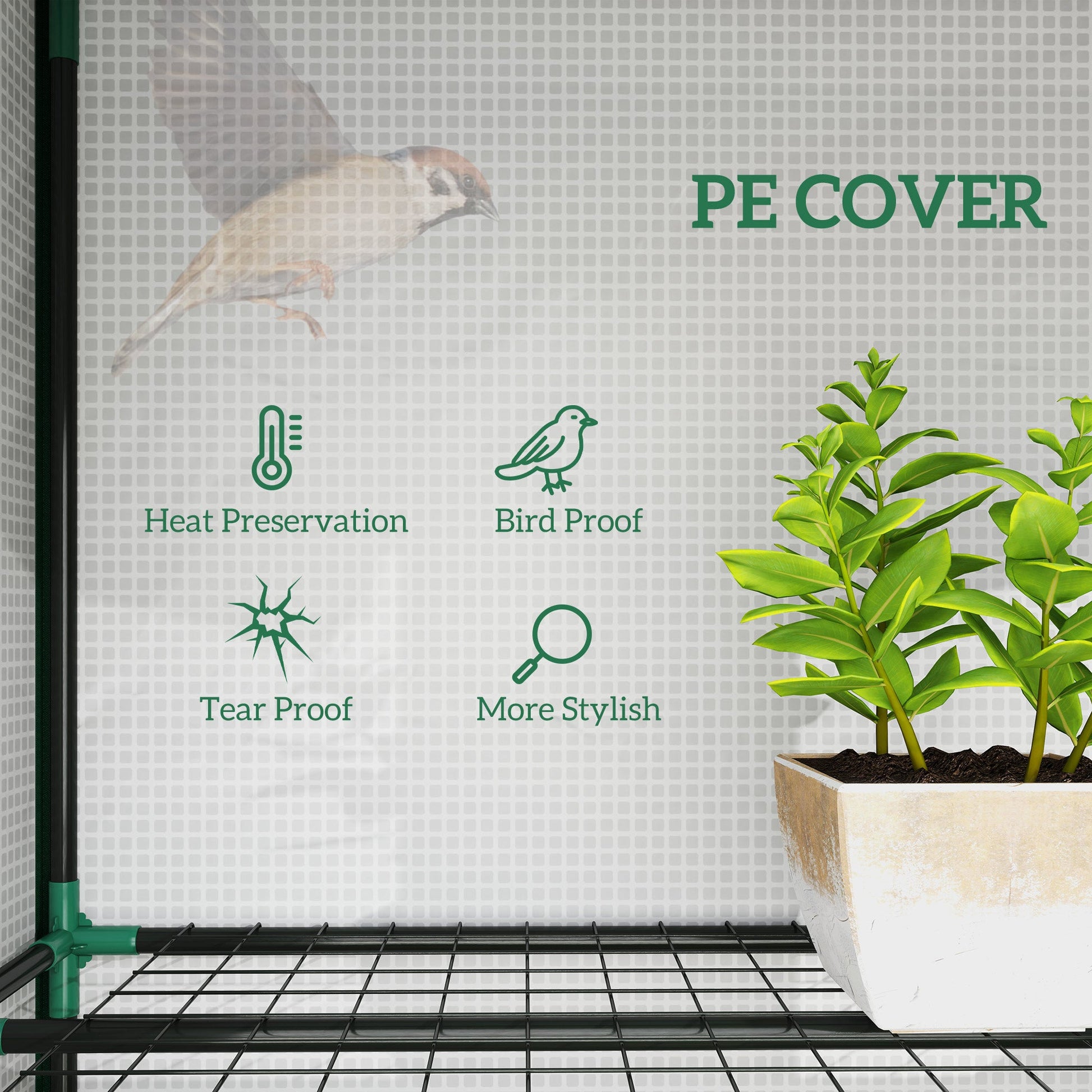 Lean-to Mini Greenhouse with 3 Tier Shelves, Portable Garden Hot House with 3 Roll-Up Doors for Indoor Outdoor, 84.6"x18.1"x56.7", White