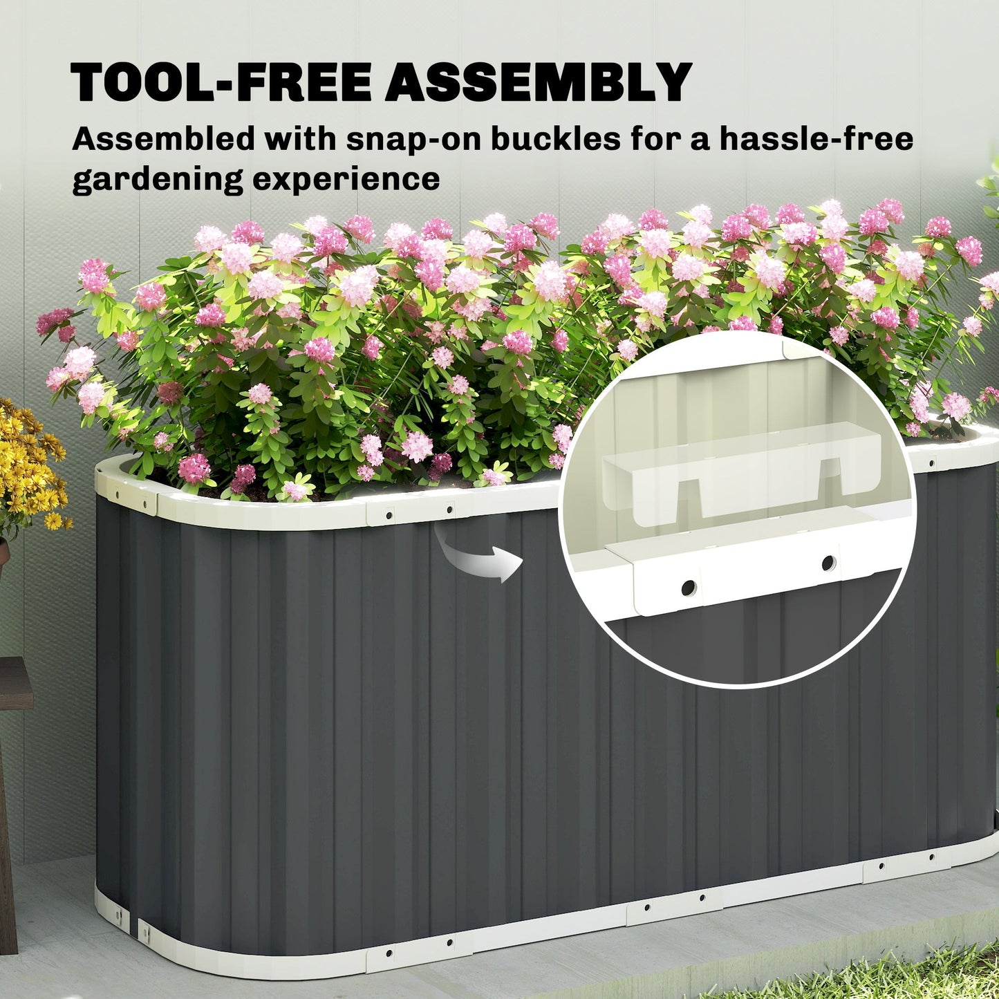 Galvanized Raised Garden Bed, 5' x 2' x 2' Deep Rot Planter Box with Gloves and Plant Labels, Metal Outdoor Garden Bed for Flowers, Herbs and Vegetables, Dark Grey