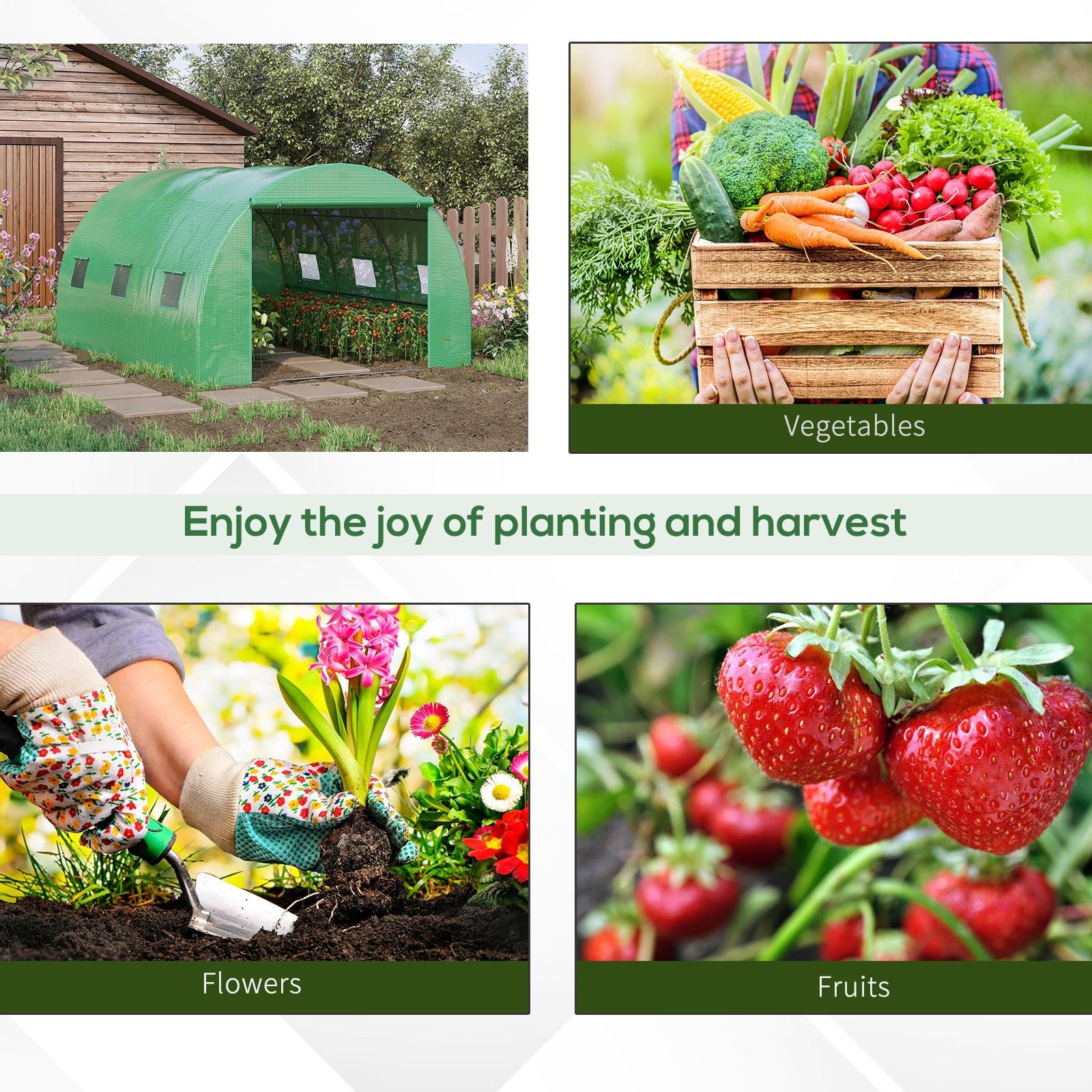 13' x 10' x 6.6'  Walk-in Polytunnel Greenhouse, Outdoor Garden Tunnel Greenhouse Tent with Zipped Roll-Up Door and 6 Mesh Windows, Green