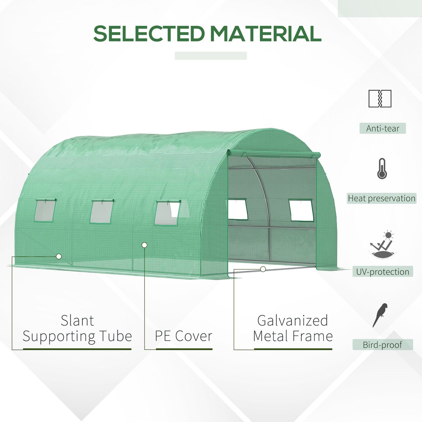 13' x 10' x 6.6'  Walk-in Polytunnel Greenhouse, Outdoor Garden Tunnel Greenhouse Tent with Zipped Roll-Up Door and 6 Mesh Windows, Green