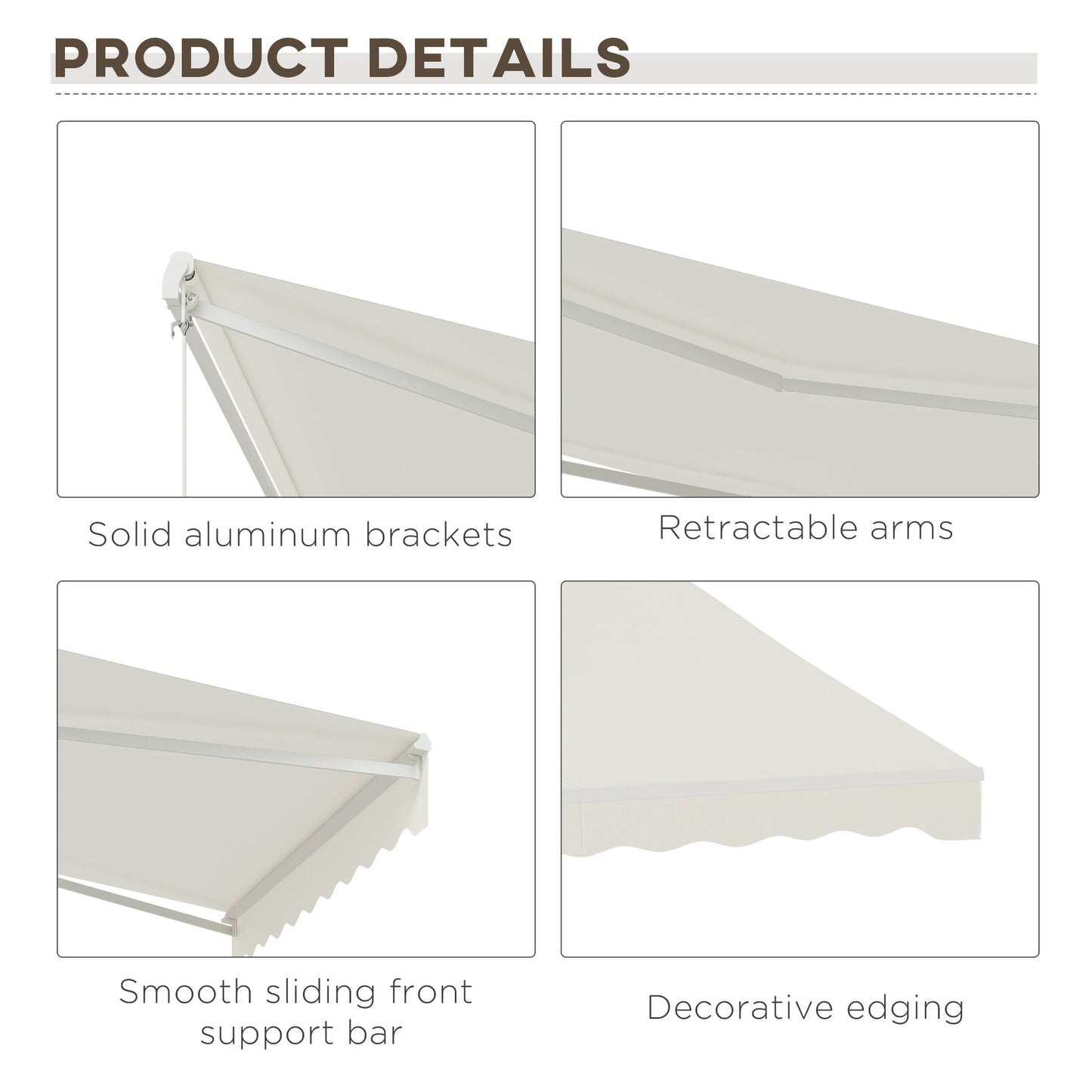 12' x 10' Electric Awning, Retractable Awning Sun Shade Shelter with Remote Controller, Manual Crank Handle and Aluminum Frame, for Deck, Balcony, Yard, Cream White