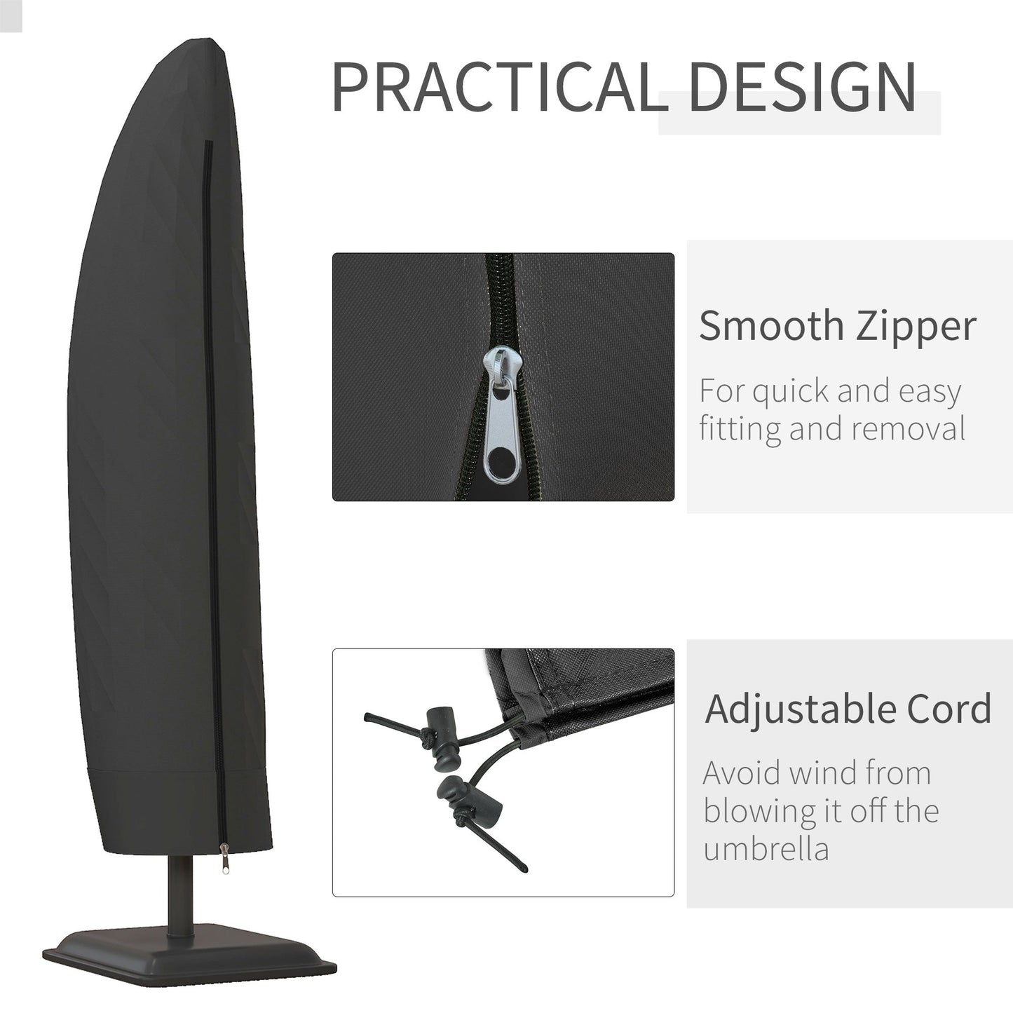 Waterproof Patio Umbrella Cover for 10ft to 13ft Outdoor Offset Umbrella with Zipper, Black
