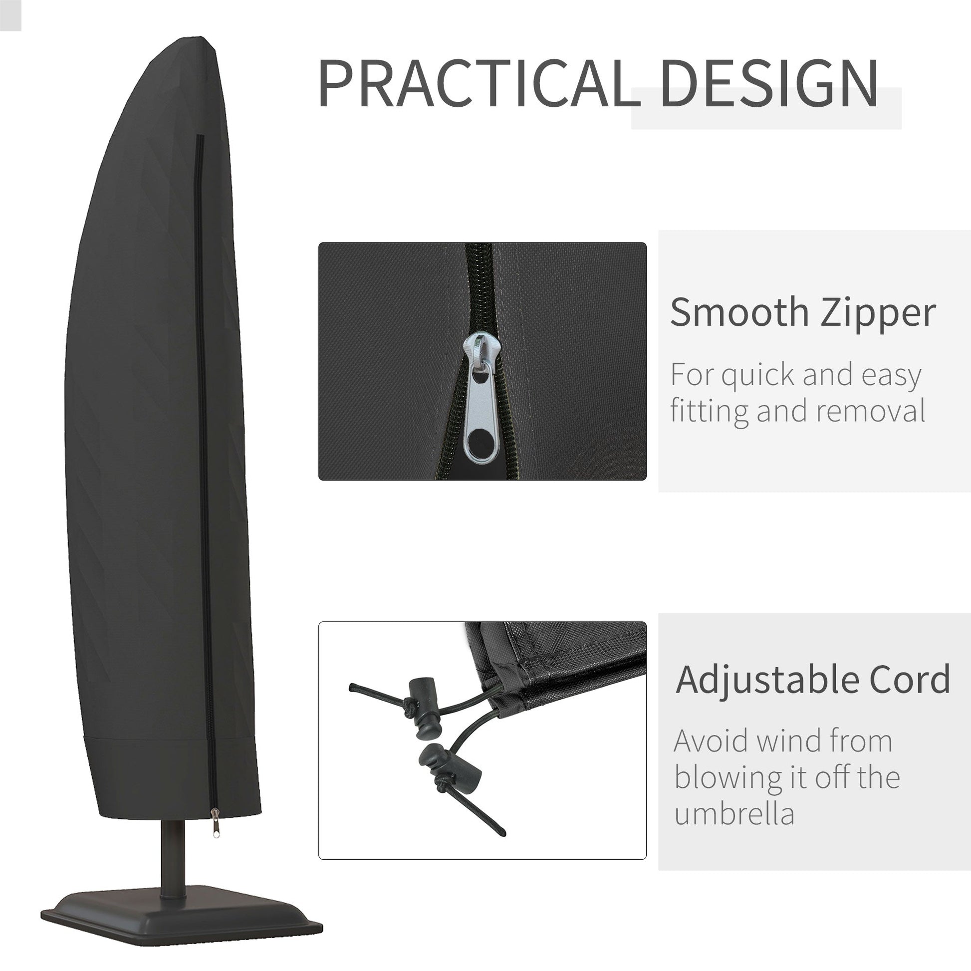 Waterproof Patio Umbrella Cover for 10ft to 13ft Outdoor Offset Umbrella with Zipper, Black