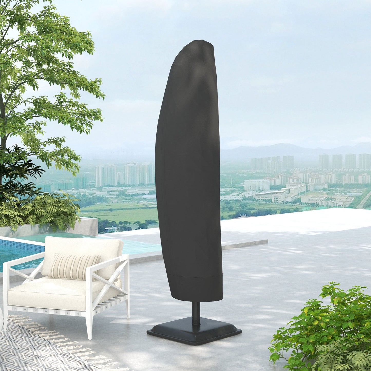 Waterproof Patio Umbrella Cover for 10ft to 13ft Outdoor Offset Umbrella with Zipper, Black