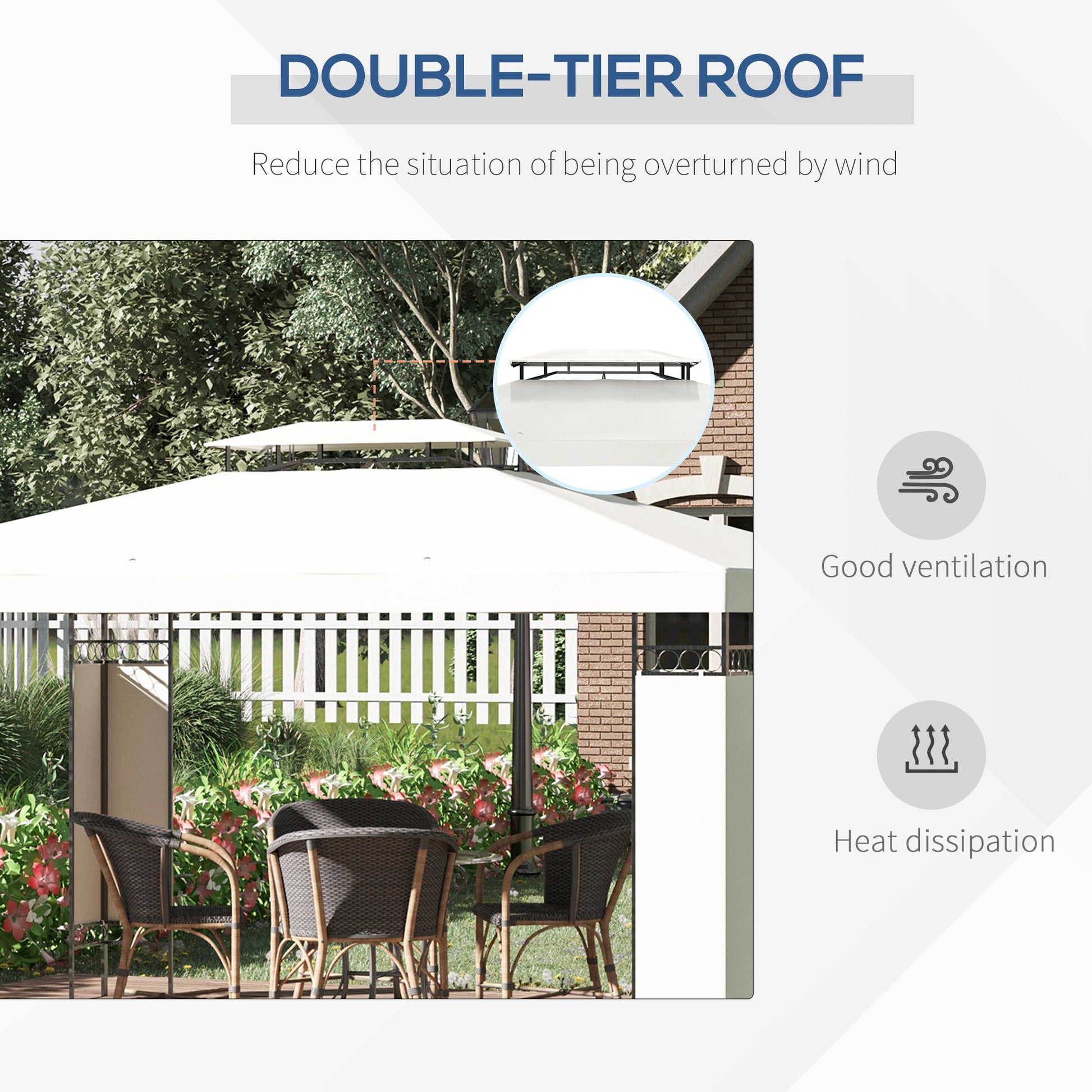 10' x 13' Outdoor Gazebo, Double Roof Patio Gazebo Canopy Shelter with Screen Decorate Corner Frame for Garden, Lawn, Backyard and Deck, White