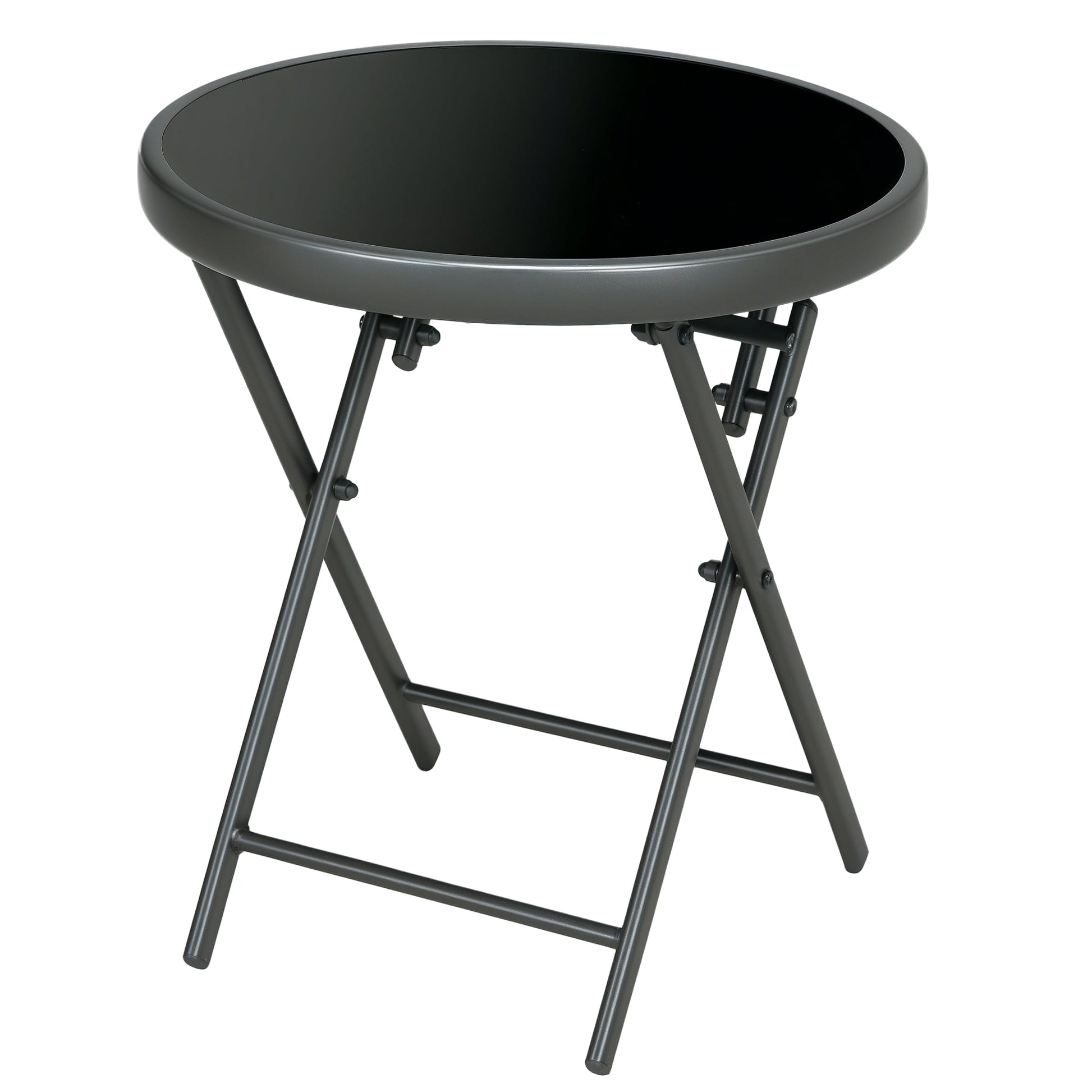 18" Outdoor Round Folding Table, Garden Side Table with Metal Frame and Tempered Glass Top for Patio, Picnic, Party, Wedding, Black