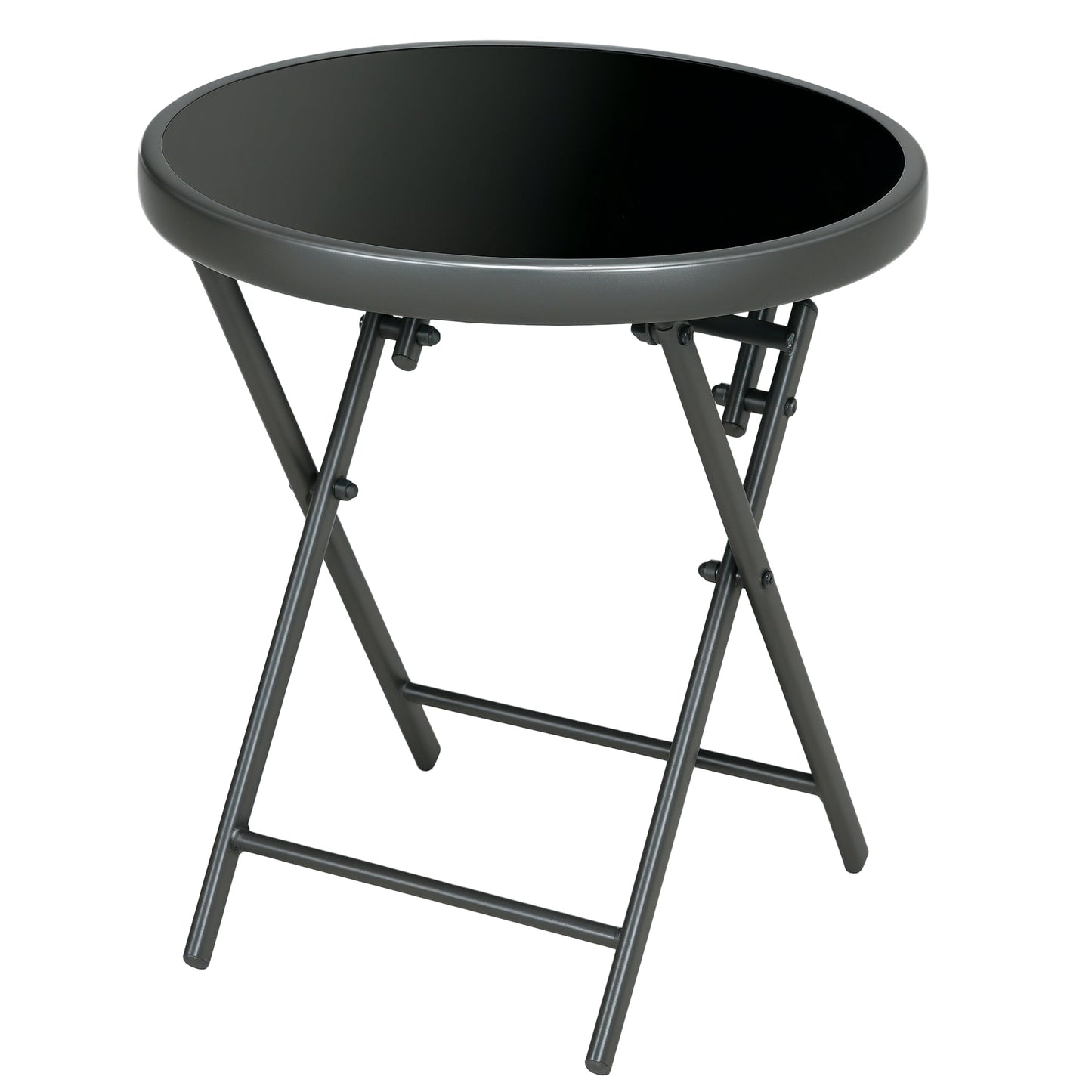 18" Outdoor Round Folding Table, Garden Side Table with Metal Frame and Tempered Glass Top for Patio, Picnic, Party, Wedding, Black