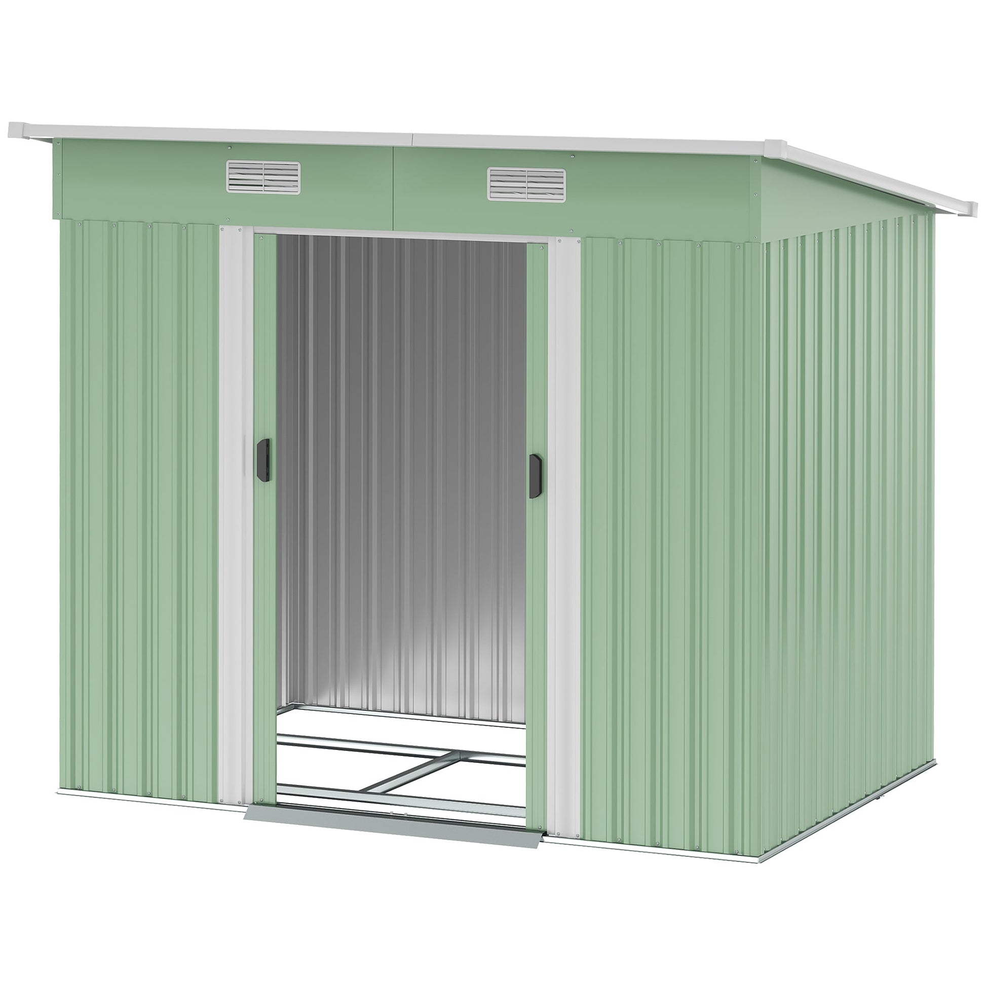 7'x 4' Outdoor Storage Shed, Metal Garden Shed with Lockable Double Doors, Foundation Kit and Vents for Patio, Backyard, Tool Storage, Light Green