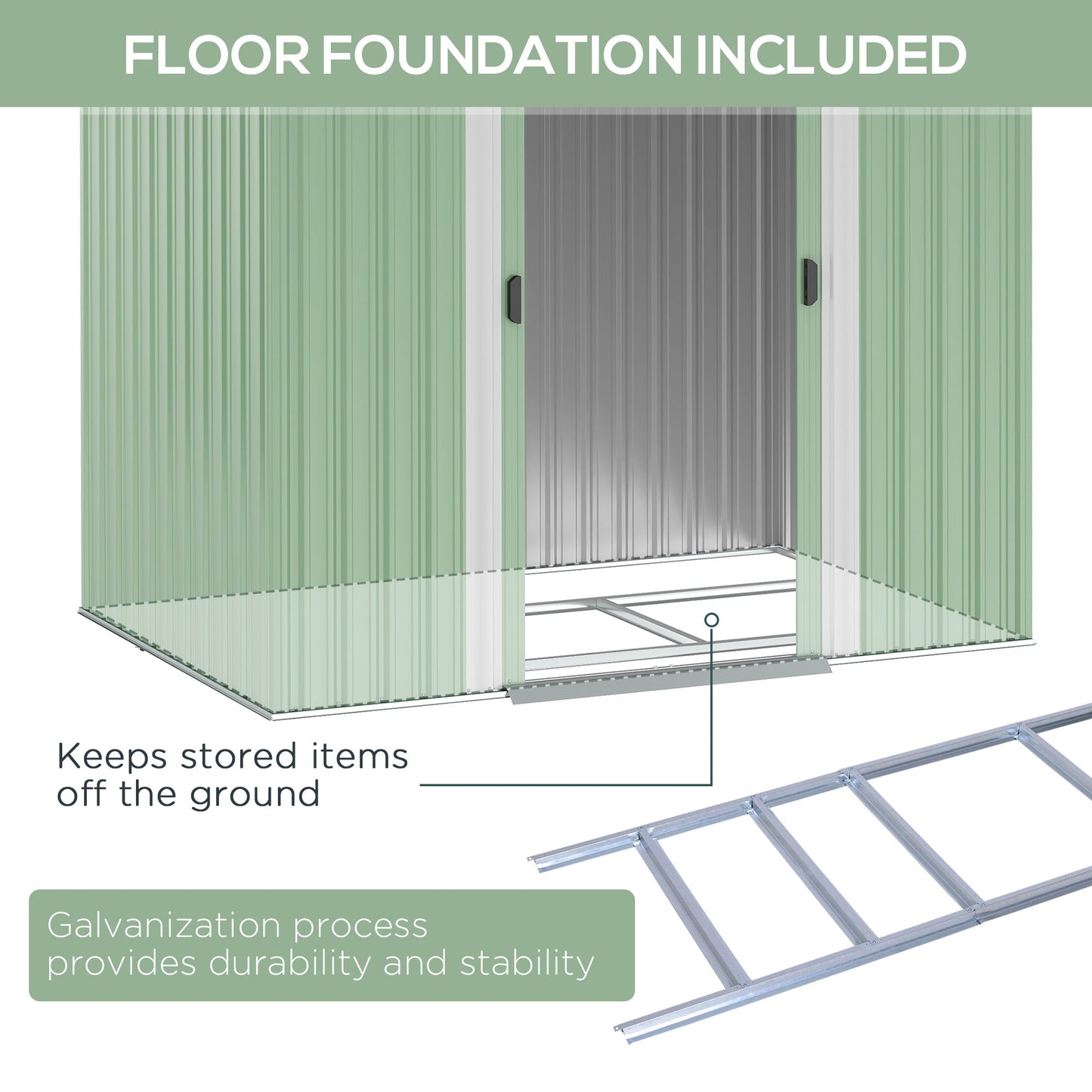 7'x 4' Outdoor Storage Shed, Metal Garden Shed with Lockable Double Doors, Foundation Kit and Vents for Patio, Backyard, Tool Storage, Light Green