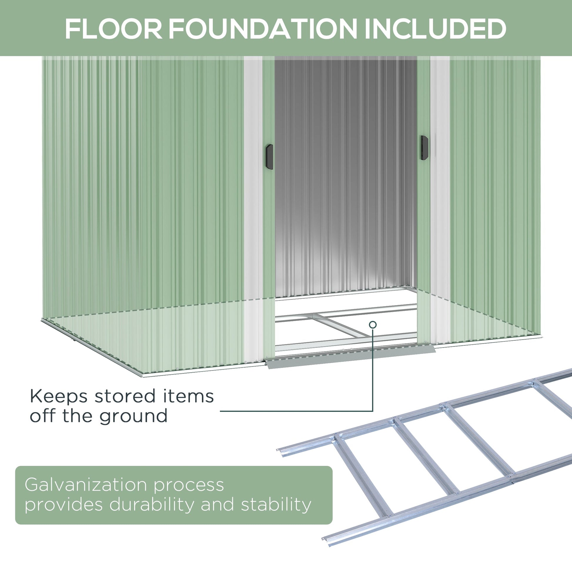 7'x 4' Outdoor Storage Shed, Metal Garden Shed with Lockable Double Doors, Foundation Kit and Vents for Patio, Backyard, Tool Storage, Light Green