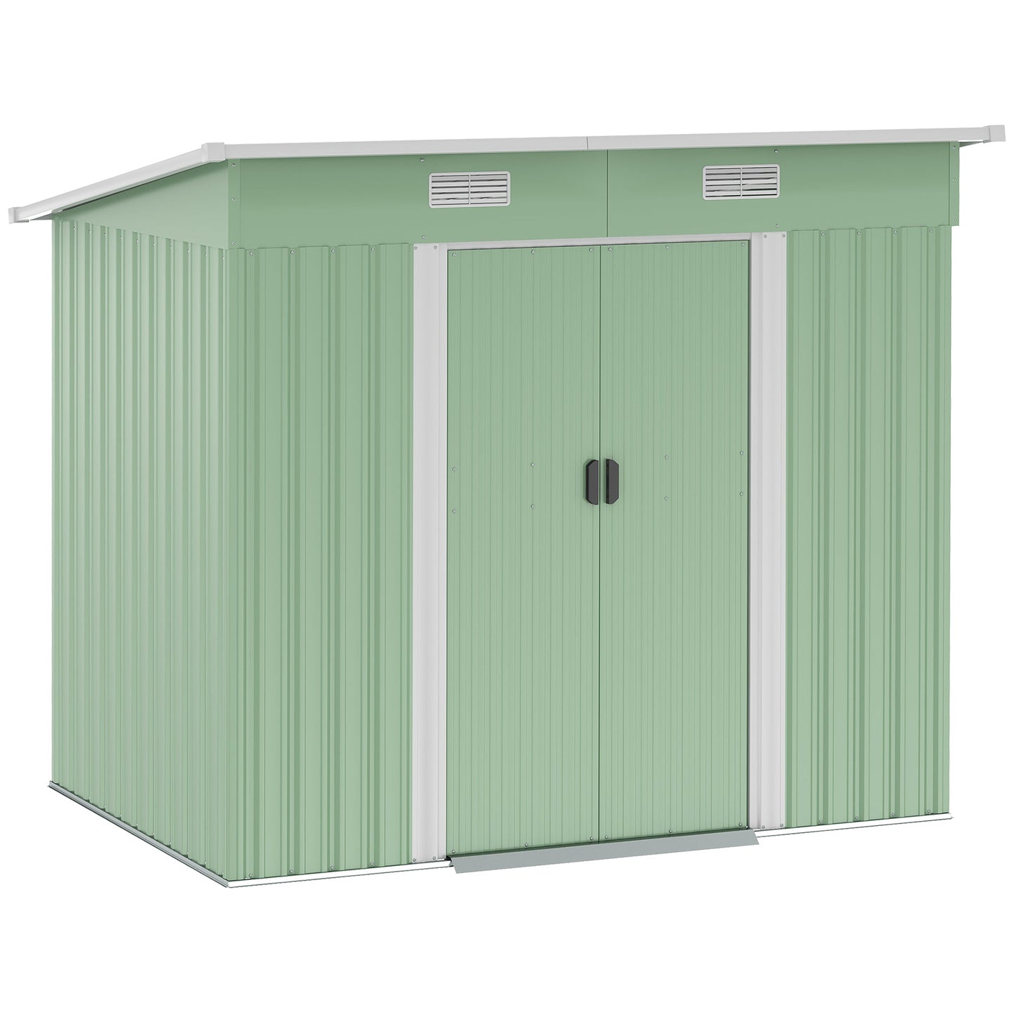 7'x 4' Outdoor Storage Shed, Metal Garden Shed with Lockable Double Doors, Foundation Kit and Vents for Patio, Backyard, Tool Storage, Light Green