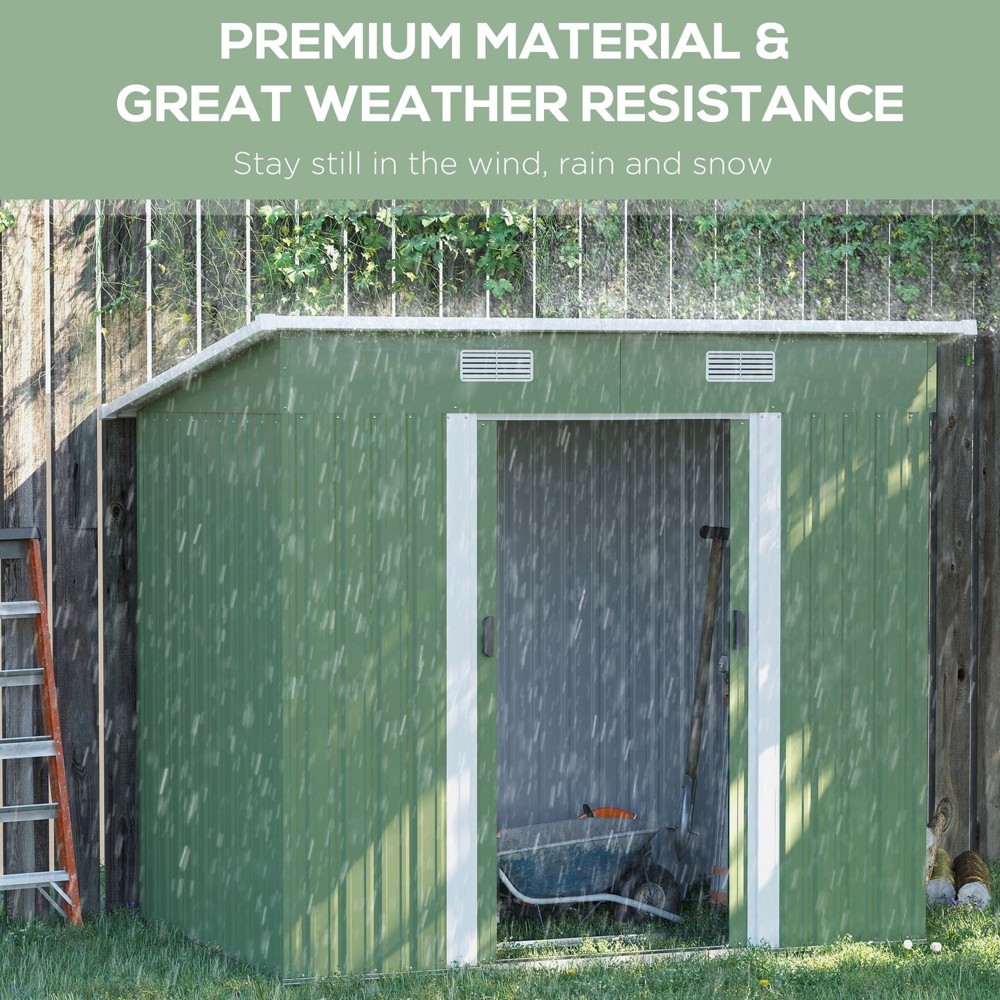 7'x 4' Outdoor Storage Shed, Metal Garden Shed with Lockable Double Doors, Foundation Kit and Vents for Patio, Backyard, Tool Storage, Light Green