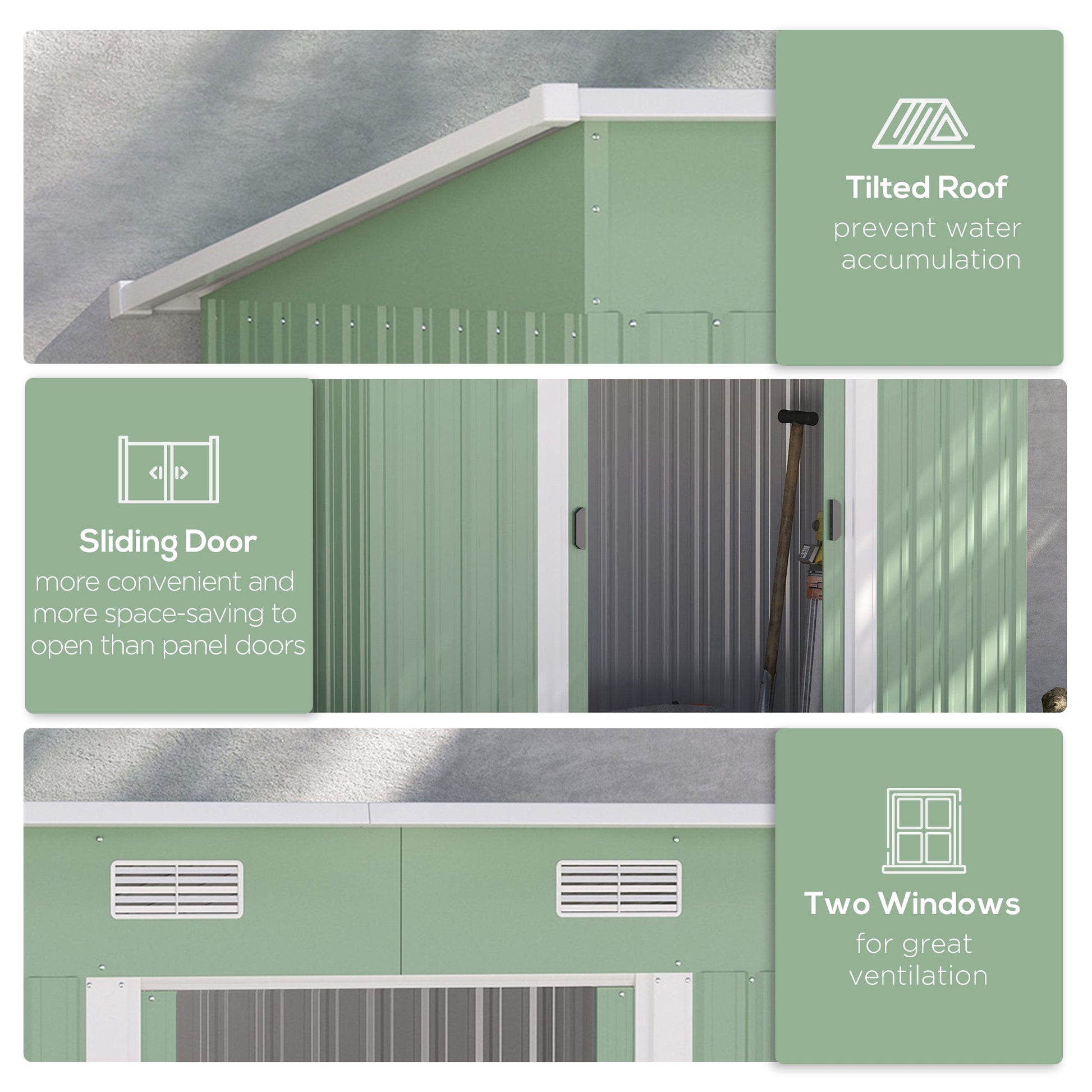 7'x 4' Outdoor Storage Shed, Metal Garden Shed with Lockable Double Doors, Foundation Kit and Vents for Patio, Backyard, Tool Storage, Light Green