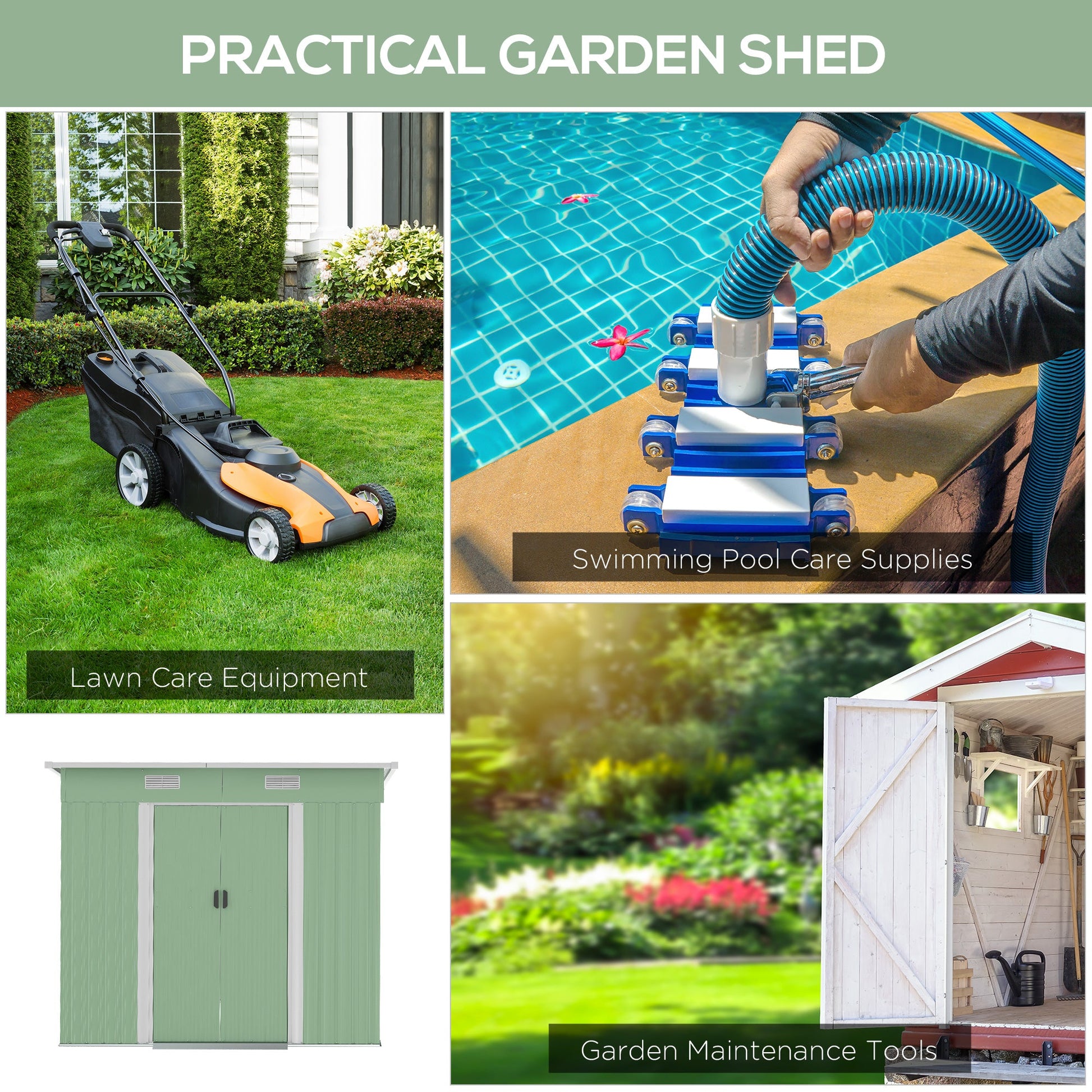 7'x 4' Outdoor Storage Shed, Metal Garden Shed with Lockable Double Doors, Foundation Kit and Vents for Patio, Backyard, Tool Storage, Light Green