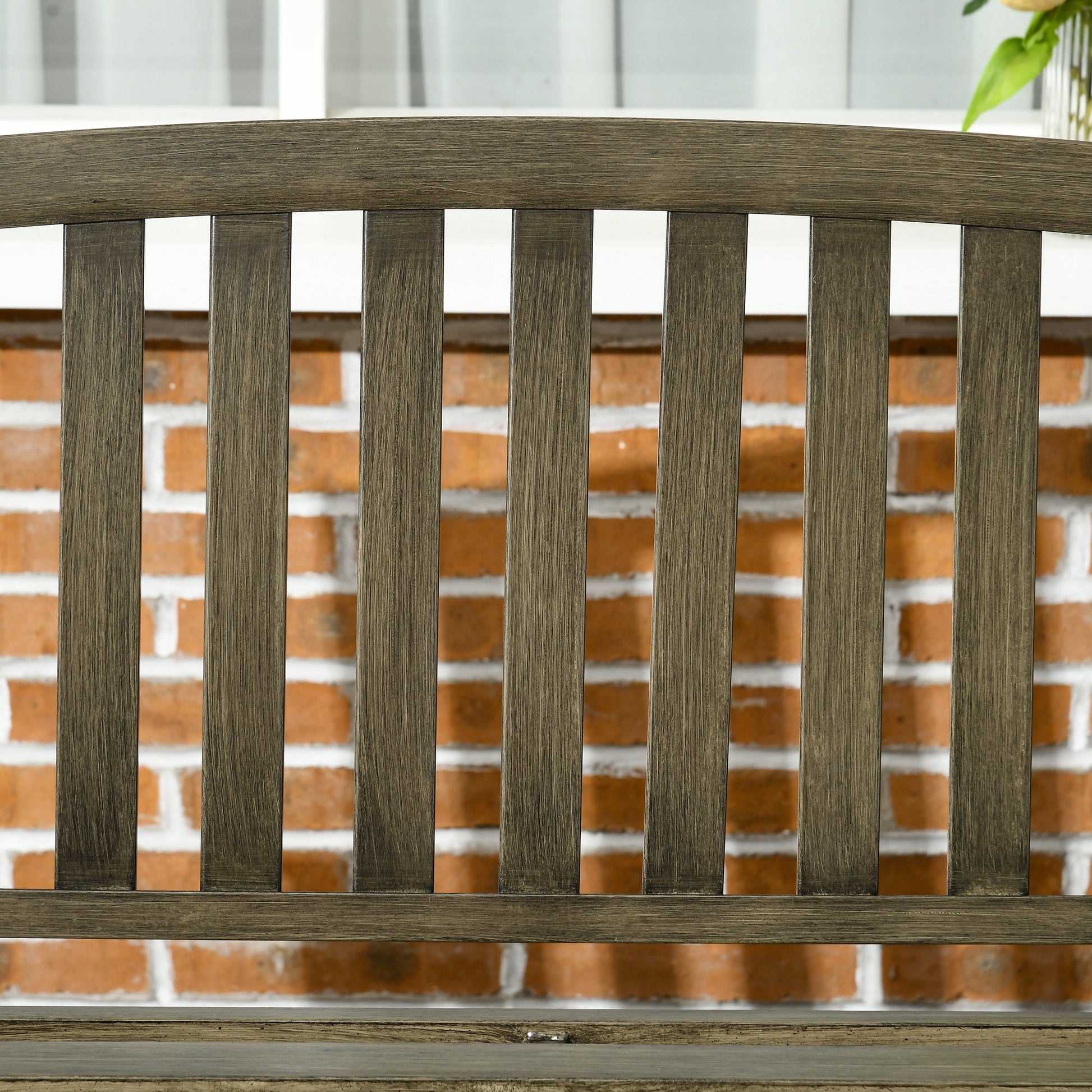 46" Outdoor Garden Bench, Metal Bench, Wood Look Slatted Frame Furniture for Patio, Park, Porch, Lawn, Yard, Deck, Black