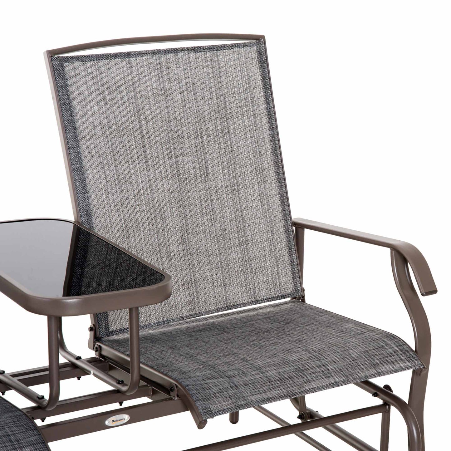 Outdoor Glider Bench with Table, Patio Loveseat for 2 Persons, Garden Glider Rocking Chair with Breathable Mesh Fabric, Grey