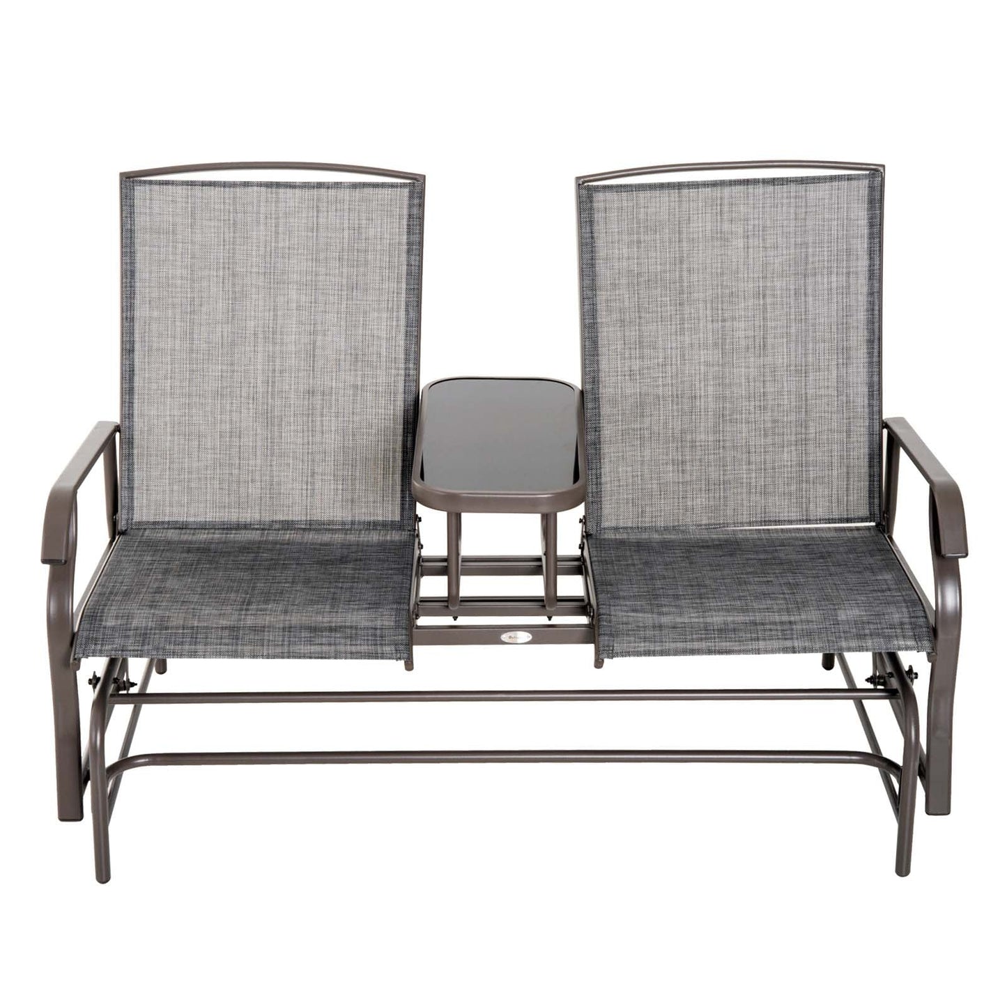 Outdoor Glider Bench with Table, Patio Loveseat for 2 Persons, Garden Glider Rocking Chair with Breathable Mesh Fabric, Grey