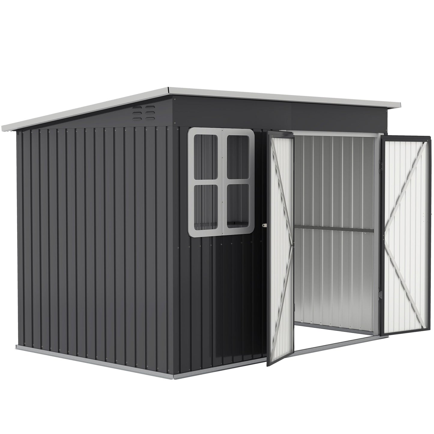8.5' x 6' Outdoor Storage Shed, Galvanised Steel Garden Shed with Window, Lockable Wide Door and Air Vents for Outdoor Patio, Dark Grey