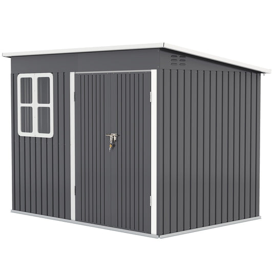 8.5' x 6' Outdoor Storage Shed, Galvanised Steel Garden Shed with Window, Lockable Wide Door and Air Vents for Outdoor Patio, Dark Grey