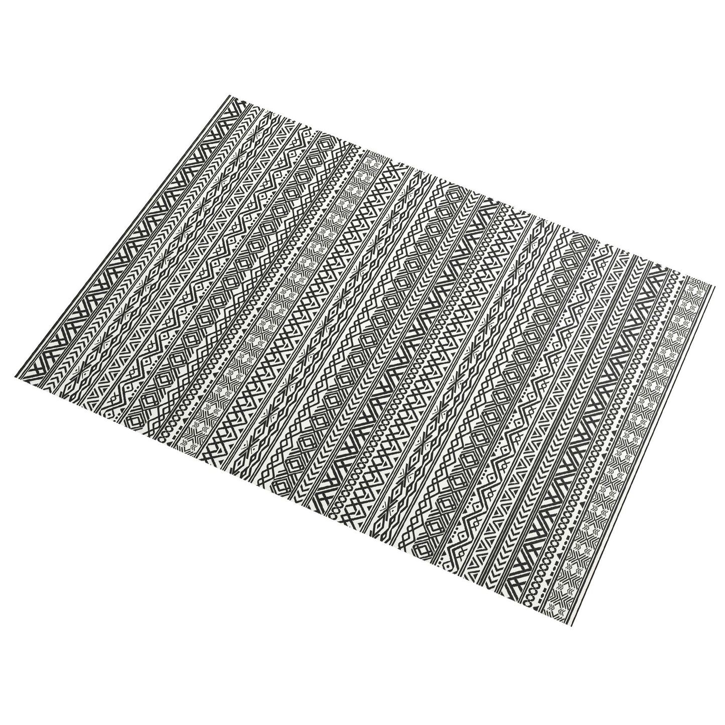 Portable Outdoor Rug with Carry Bag, 9' x 12' Reversible Mat, Waterproof Plastic Straw RV Rug for Backyard, Deck, Picnic, Beach, Camping, Grey and Cream White Boho