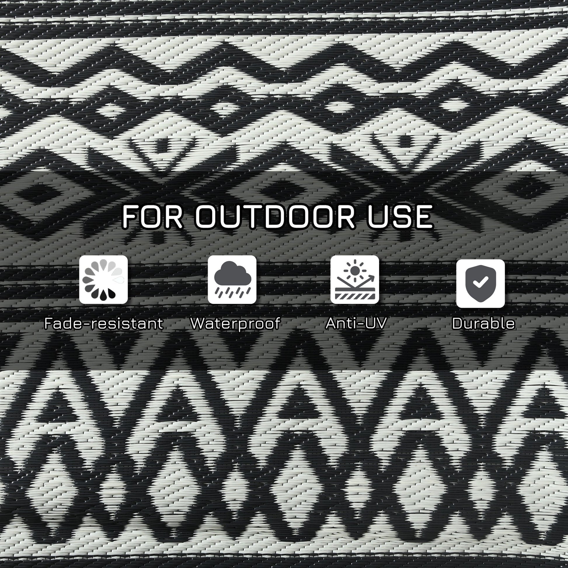Portable Outdoor Rug with Carry Bag, 9' x 12' Reversible Mat, Waterproof Plastic Straw RV Rug for Backyard, Deck, Picnic, Beach, Camping, Grey and Cream White Boho