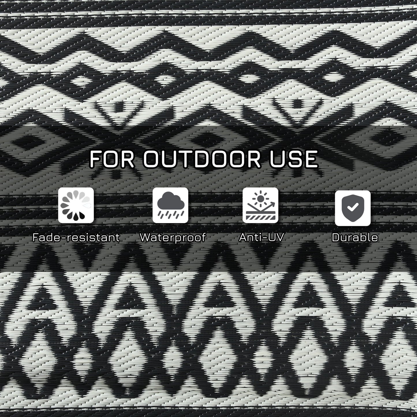 Portable Outdoor Rug with Carry Bag, 9' x 12' Reversible Mat, Waterproof Plastic Straw RV Rug for Backyard, Deck, Picnic, Beach, Camping, Grey and Cream White Boho