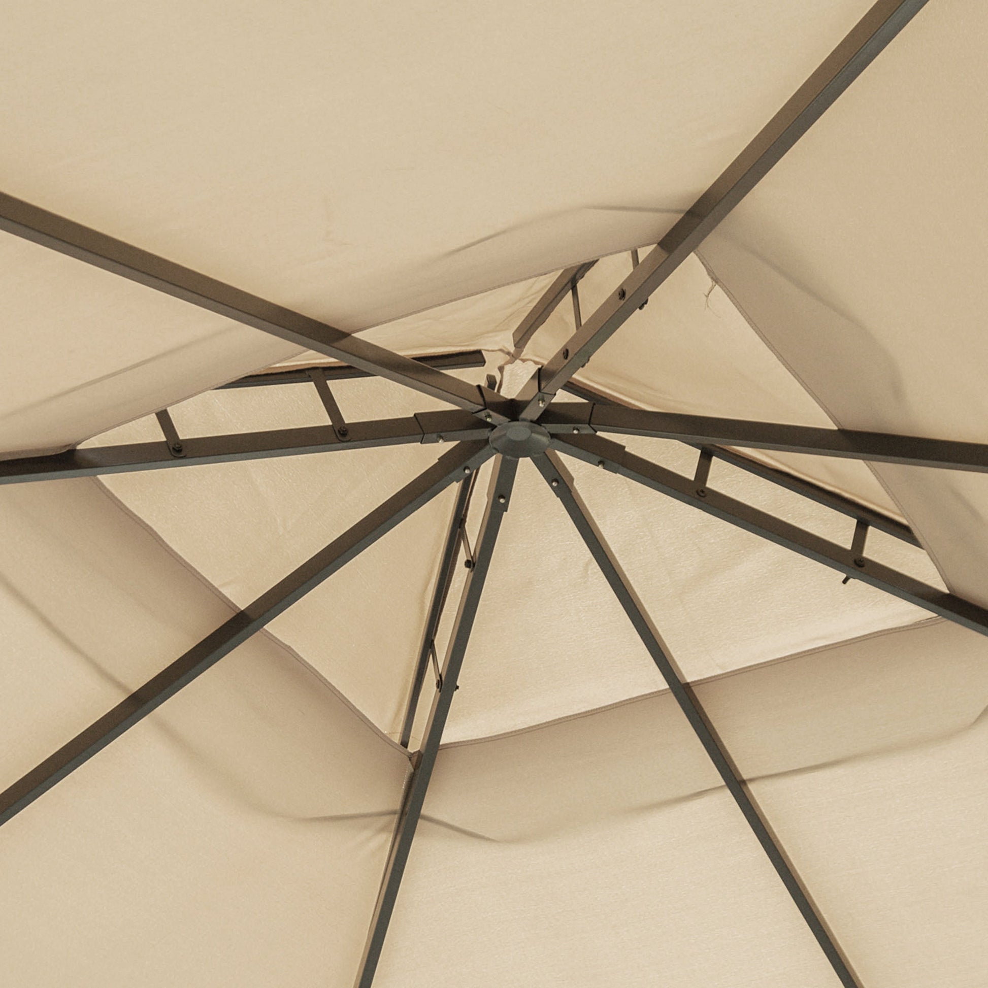10' x 10' Outdoor Patio Gazebo Double Soft-top Garden Shelter Tent with Beautiful Polyester Curtains, & Mesh Screen Drapes, Khaki