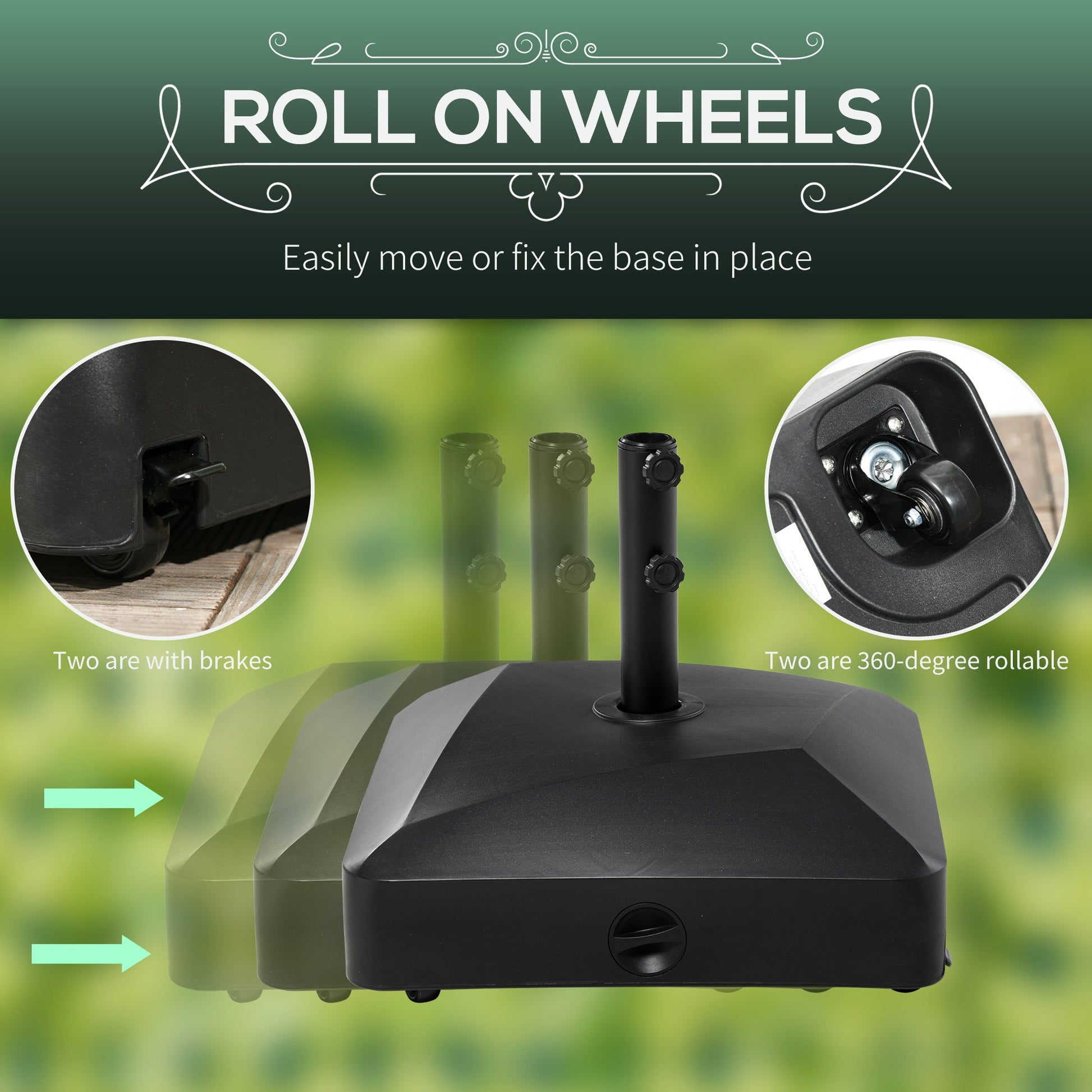 132 lb Heavy Duty Patio Umbrella Base with Wheels, Sand and Water Filled Umbrella Stand, Square Market Umbrella Base for Outdoor, Garden, Backyard, Black