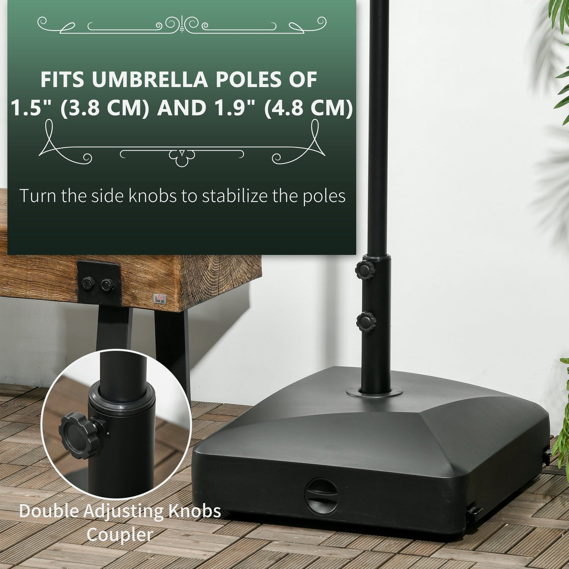132 lb Heavy Duty Patio Umbrella Base with Wheels, Sand and Water Filled Umbrella Stand, Square Market Umbrella Base for Outdoor, Garden, Backyard, Black